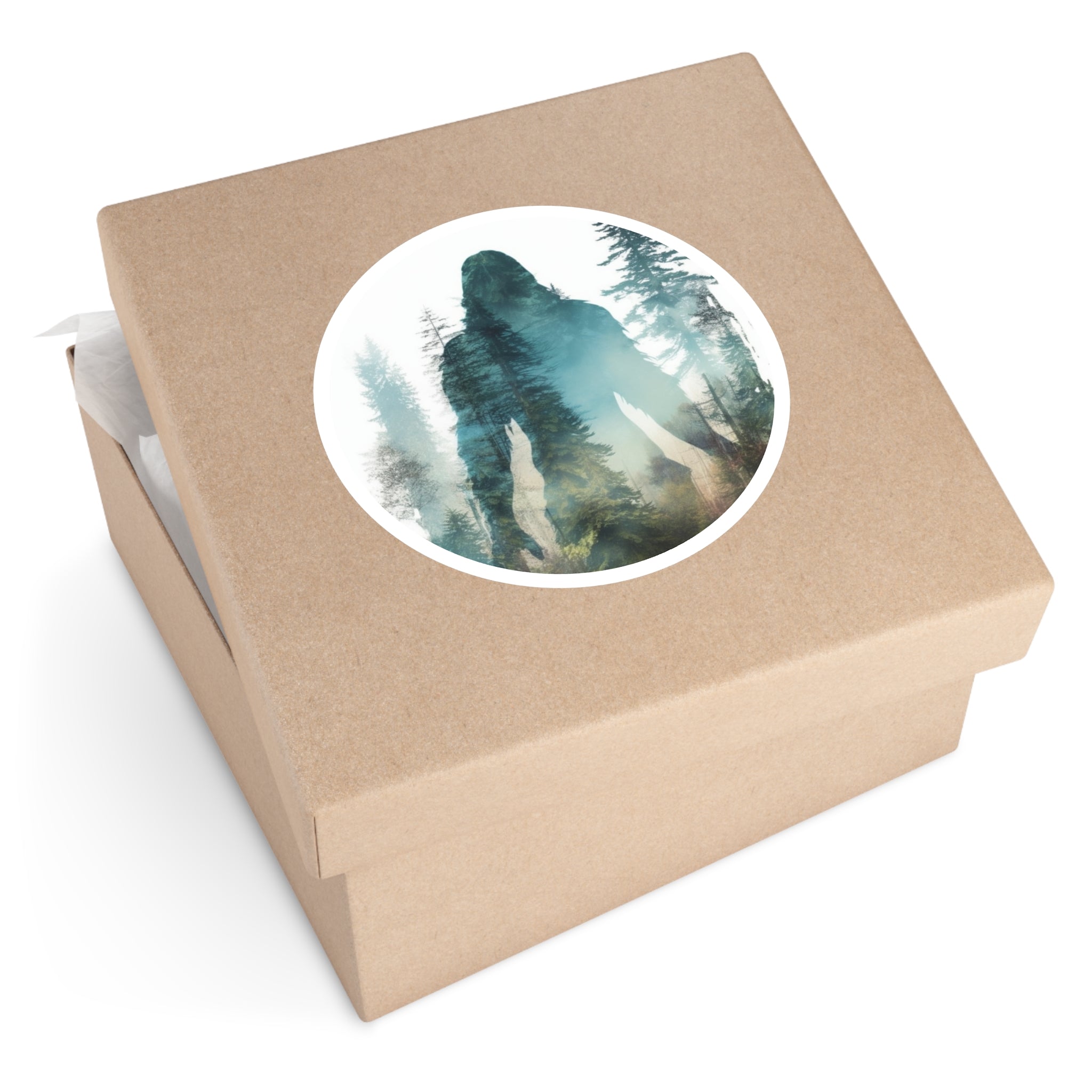 Sasquatch Forest Sticker, Mythical Art, Double Exposure Design, Adventure Gift