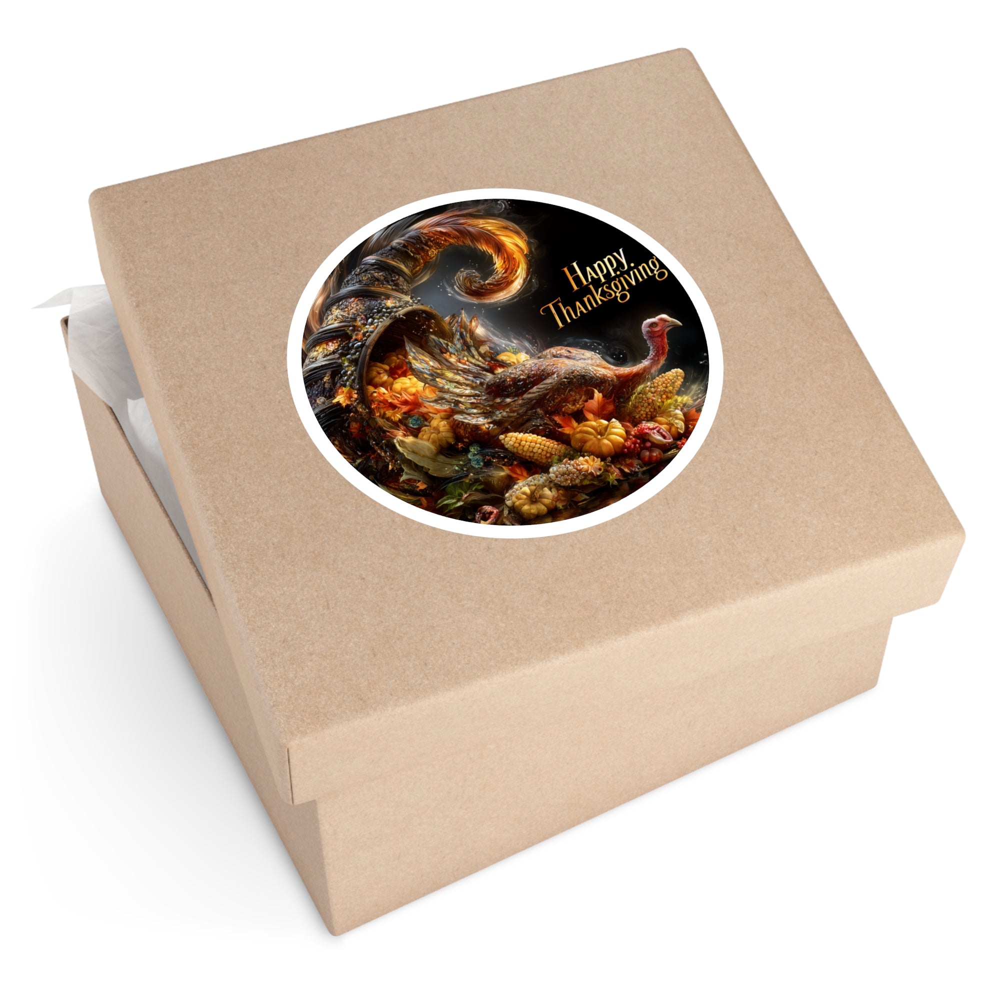 Happy Thanksgiving Cornucopia, Holiday Vinyl Sticker, Autumn Decor, Festive Gift Design