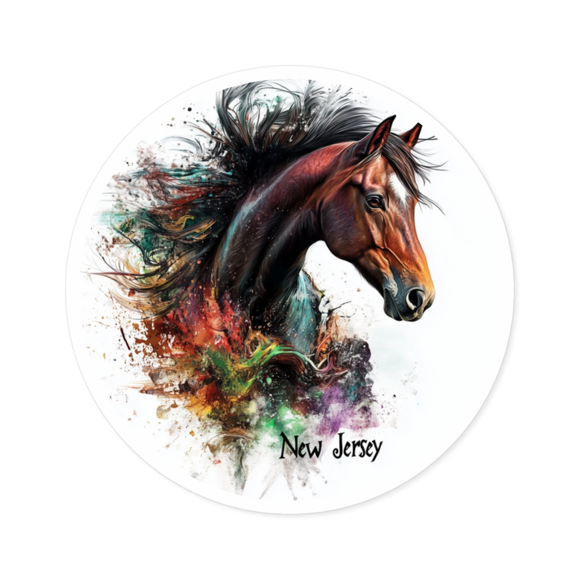 New Jersey Horse Sticker, State Animal Art, Color Splash Design, Dynamic Motion