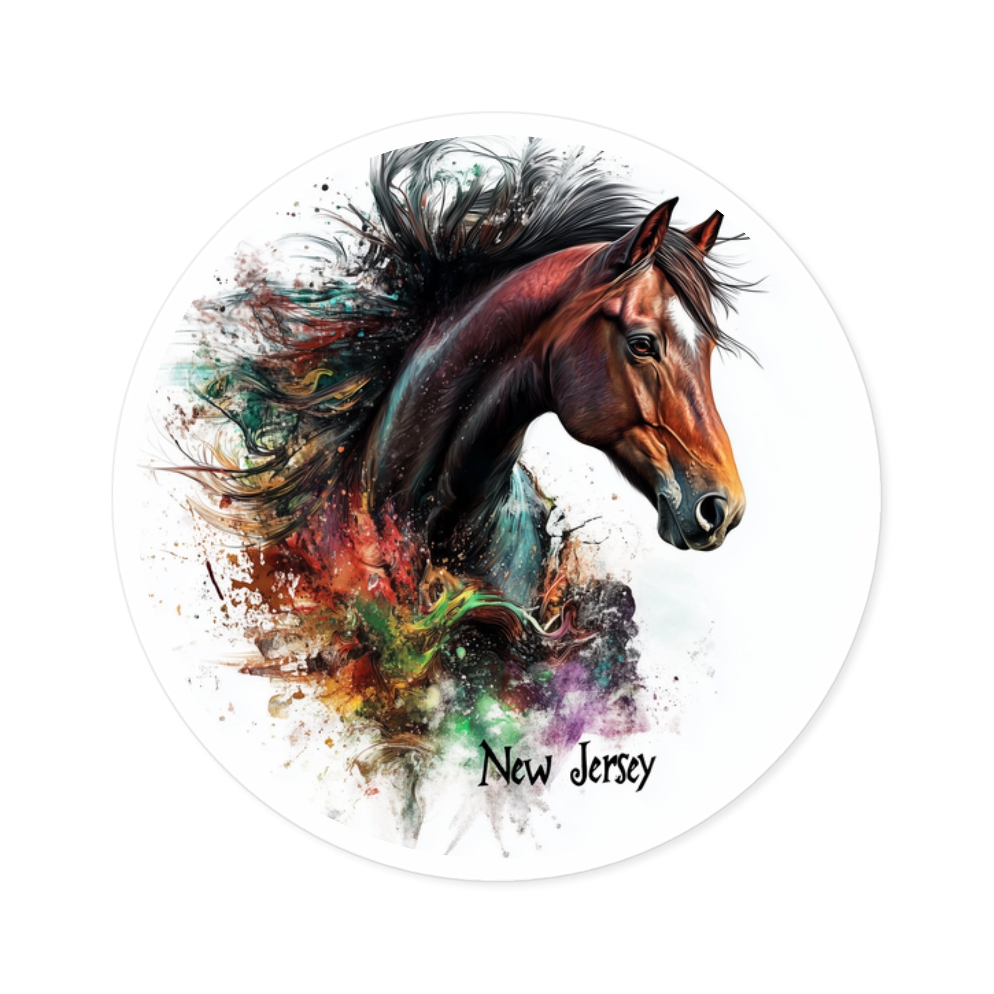New Jersey Horse Sticker, State Animal Art, Color Splash Design, Dynamic Motion