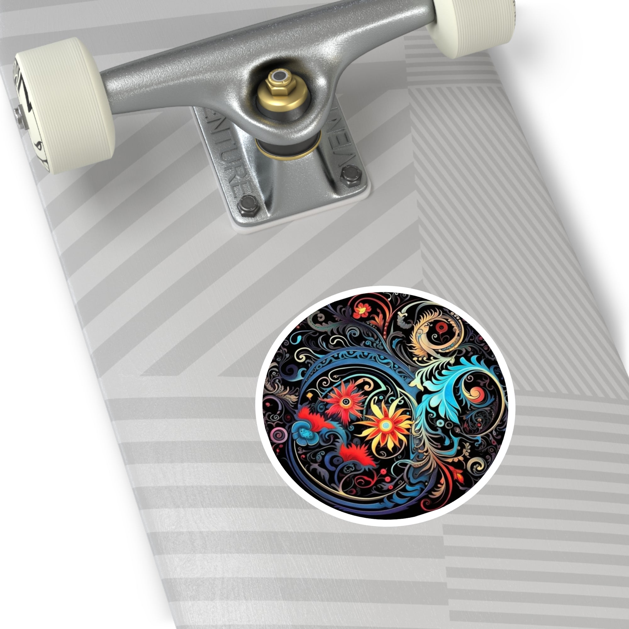 Floral Mandala Sticker, Tattoo Art Pattern, Ornamental Circle Design, Color Harmony