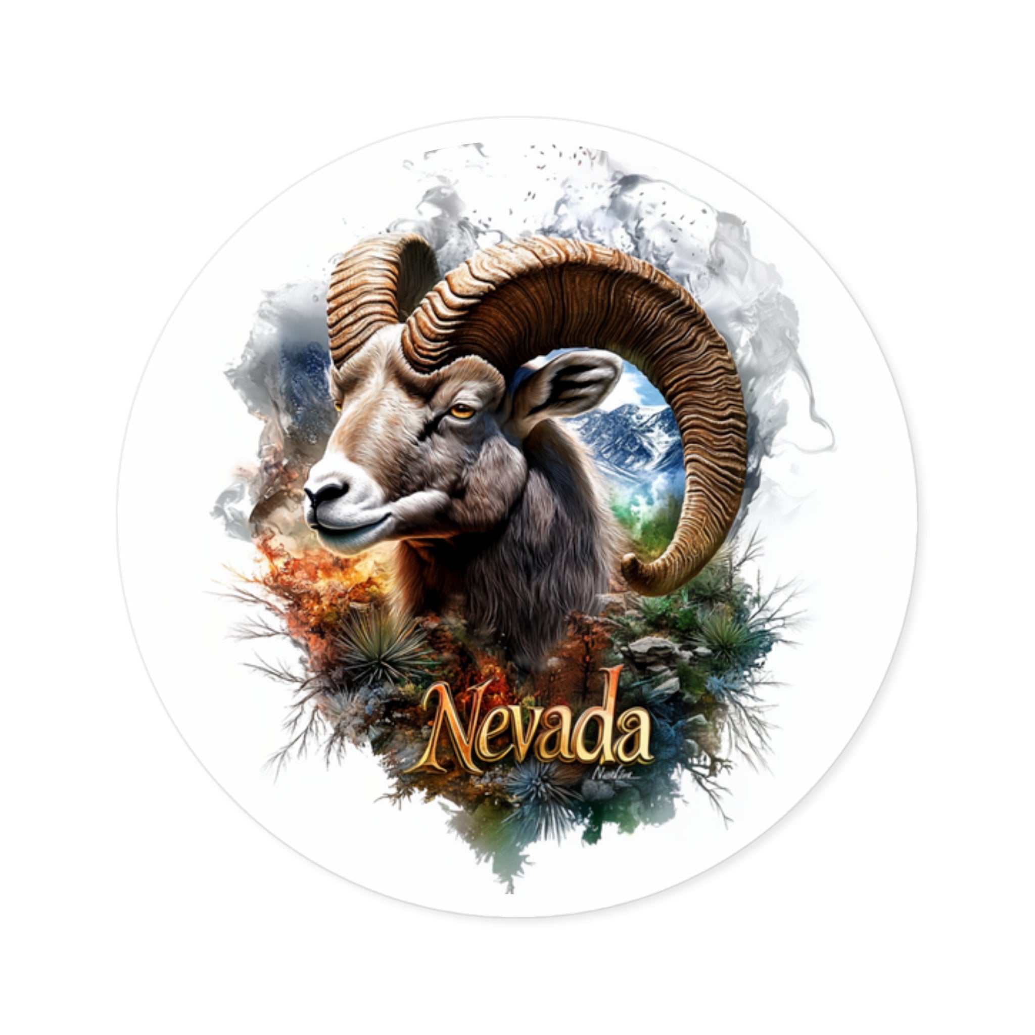 Nevada Bighorn Sheep Sticker, State Animal Art, Desert Landscape Design
