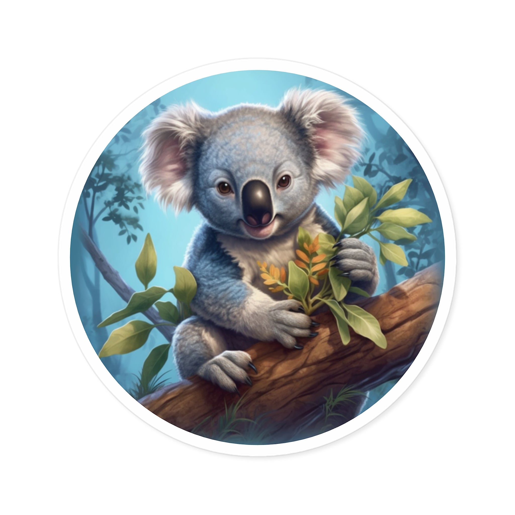 Koala on Branch, Nature Art Sticker, Relaxing Design, Forest Vibe