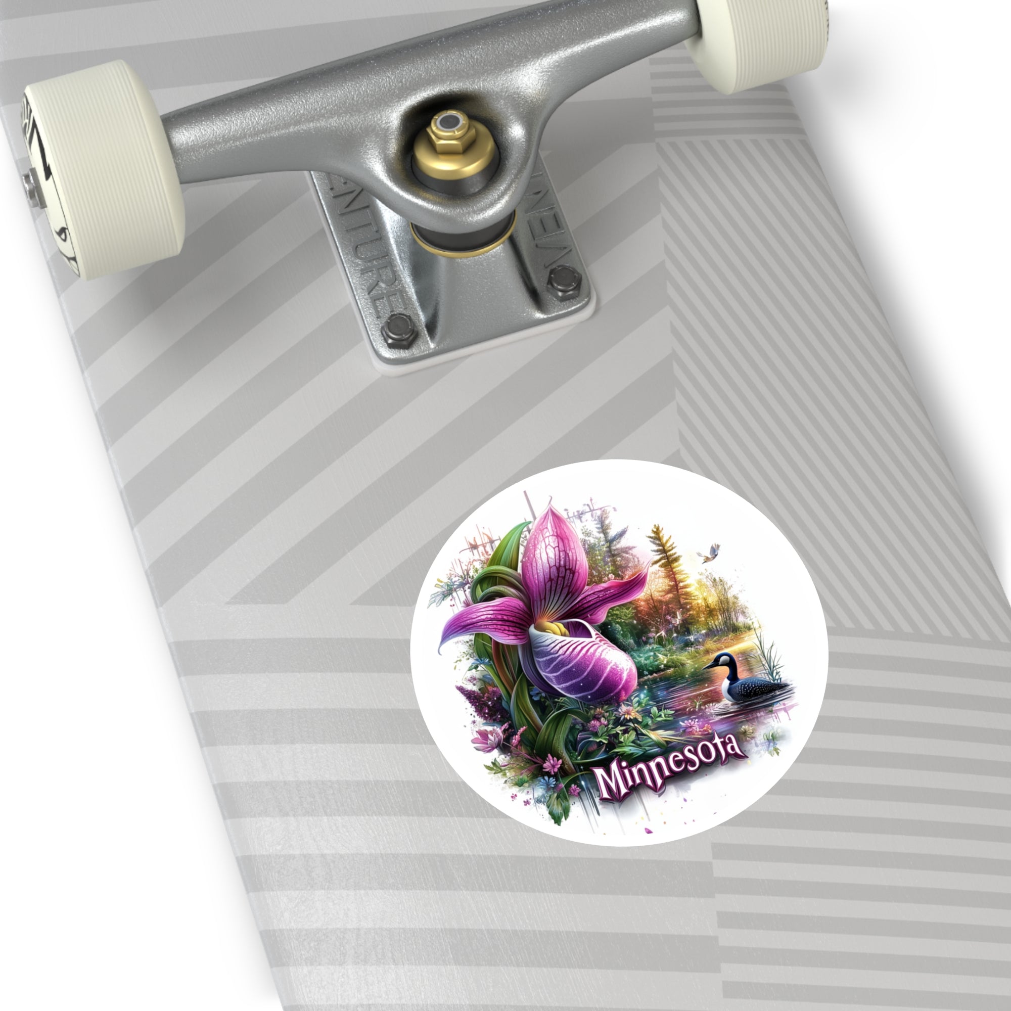 Minnesota State Flower Sticker, Lady’s Slipper and Loon Design, Nature Art