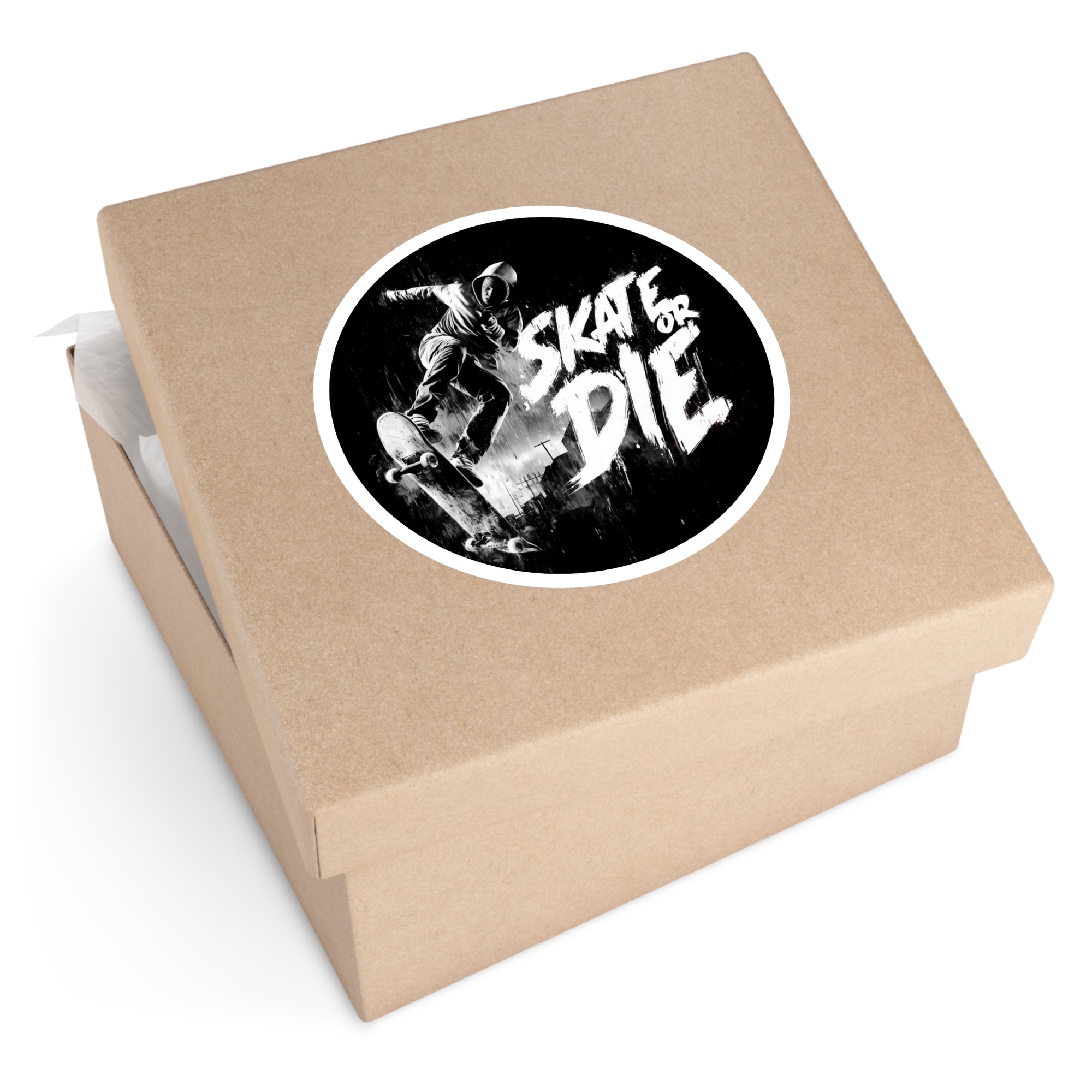 Skate or Die Sticker, Street Art Design, Bold Monochrome Style, Urban Gift