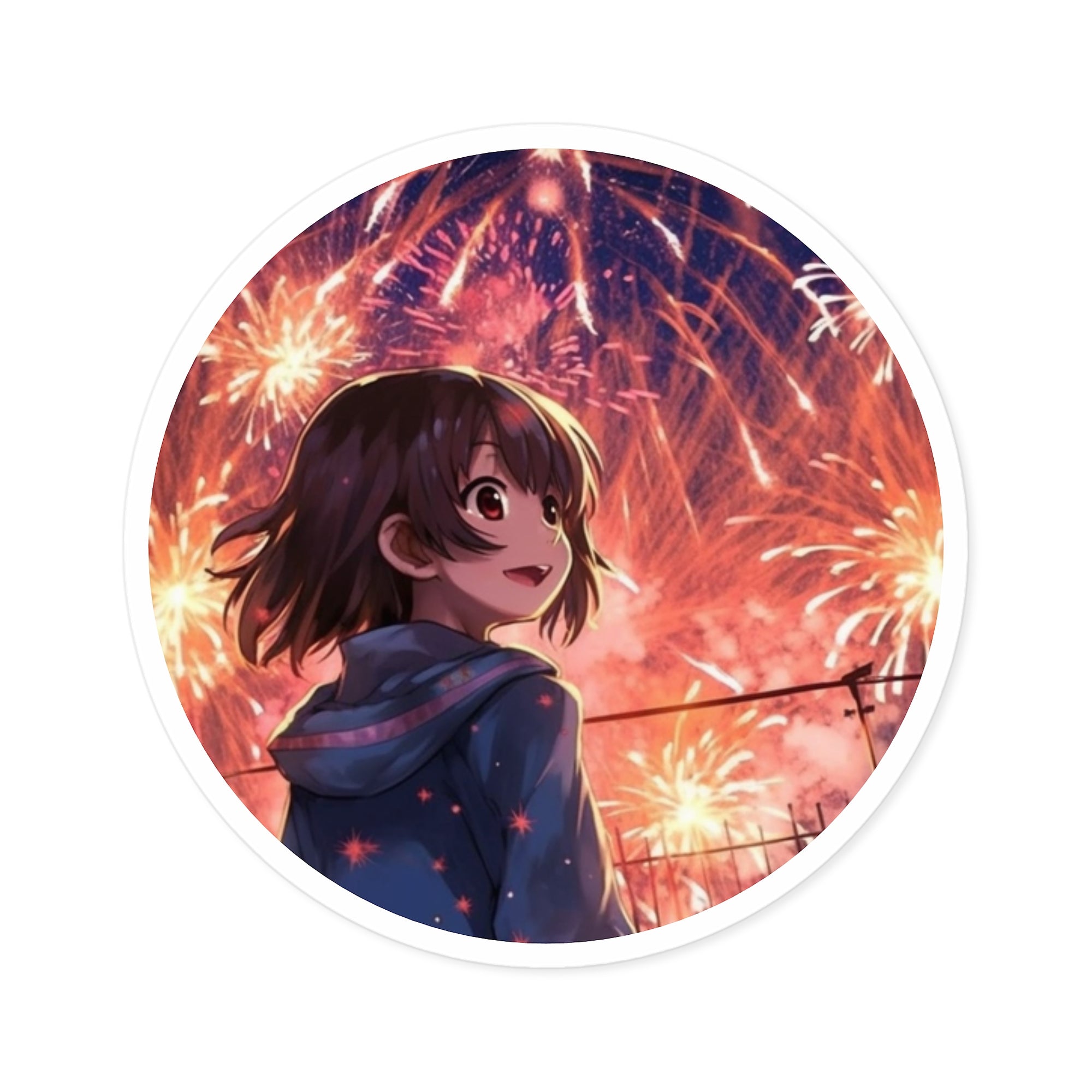 Anime Fireworks Sticker, Night Sky Art, Festival Design, Whimsical Gift
