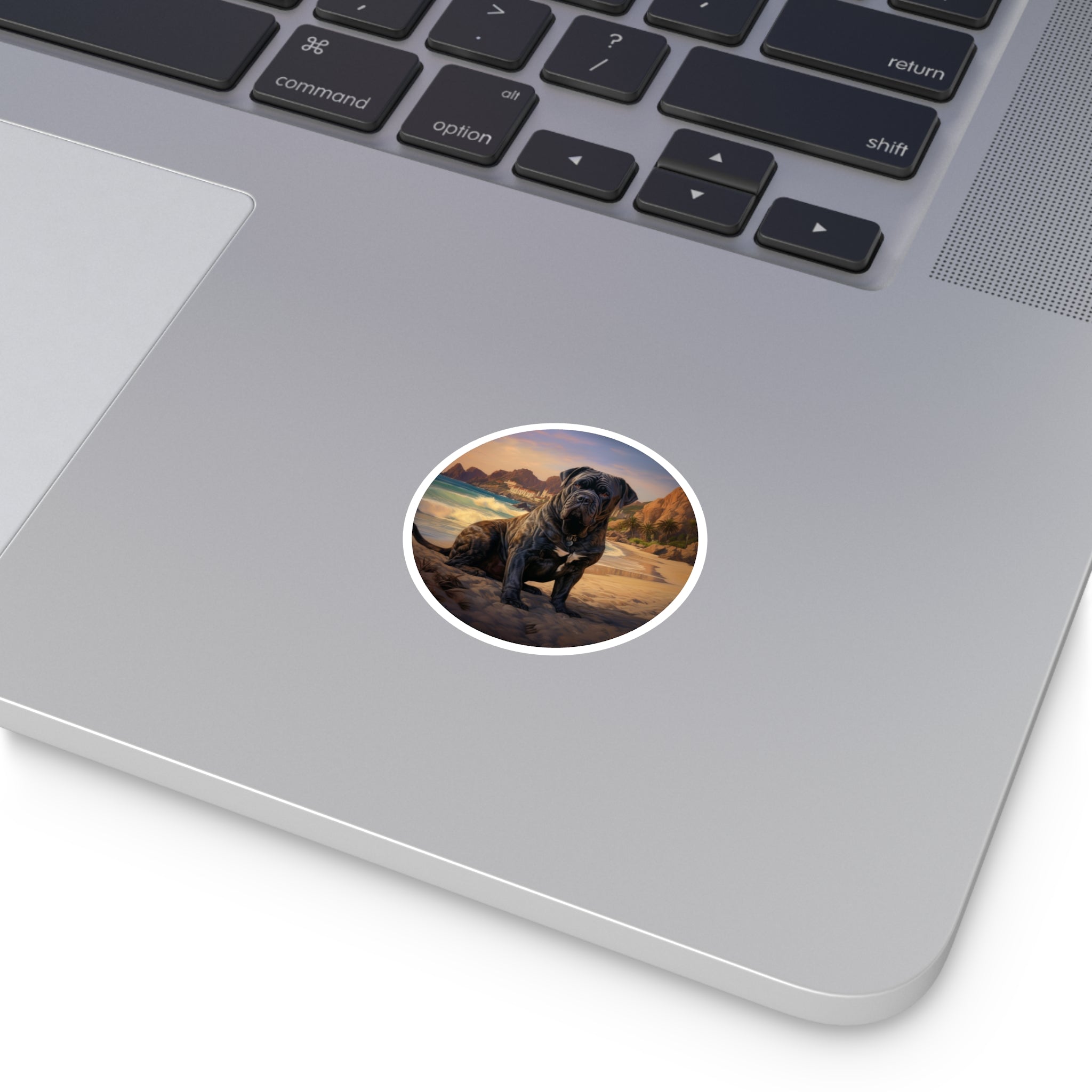 Cane Corso by the Sea, Serene Realism Sticker, Laptop Decal, Beach Vibes