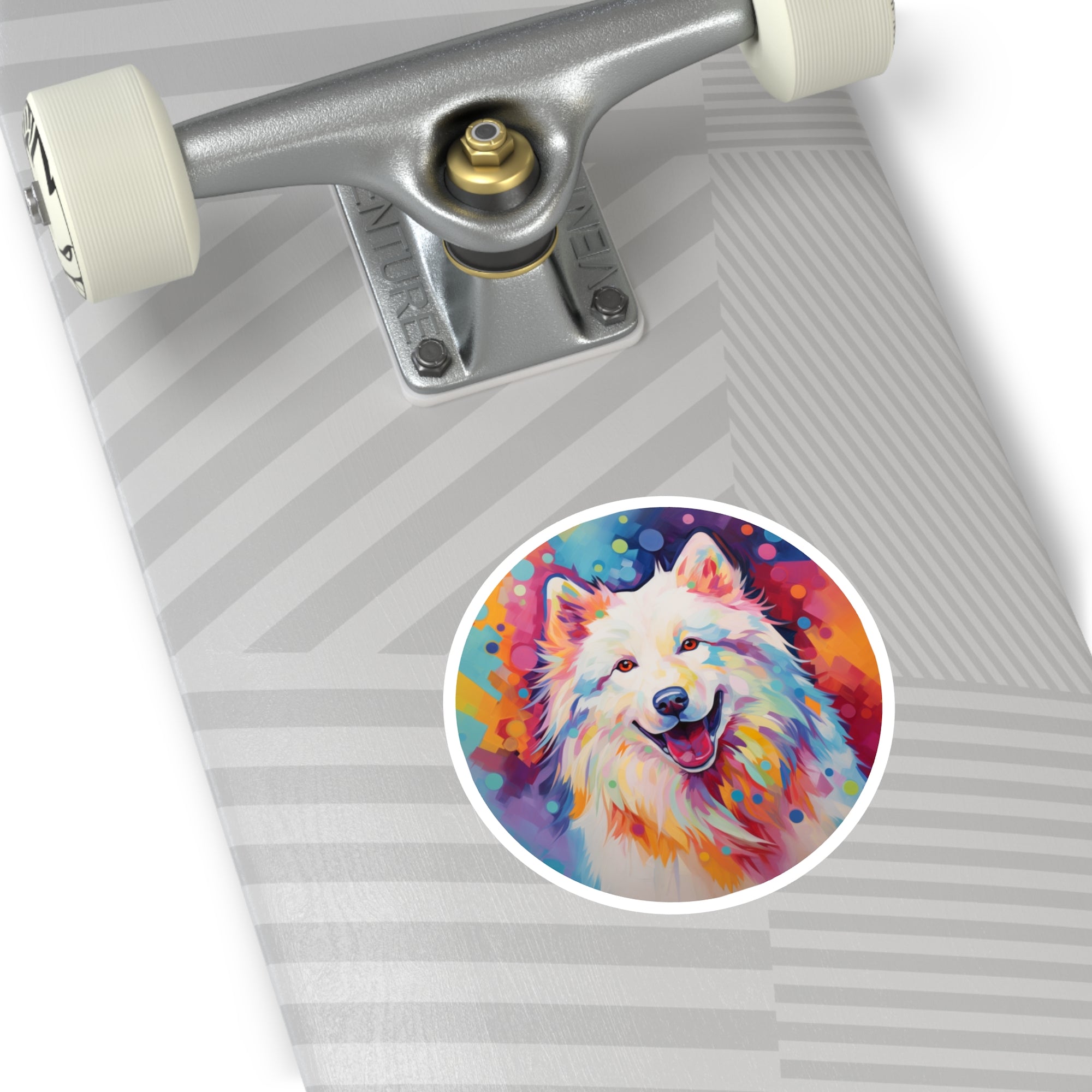 Colorful Samoyed Sticker, Fauvist Dog Art, Joyful Expression, Modern Design