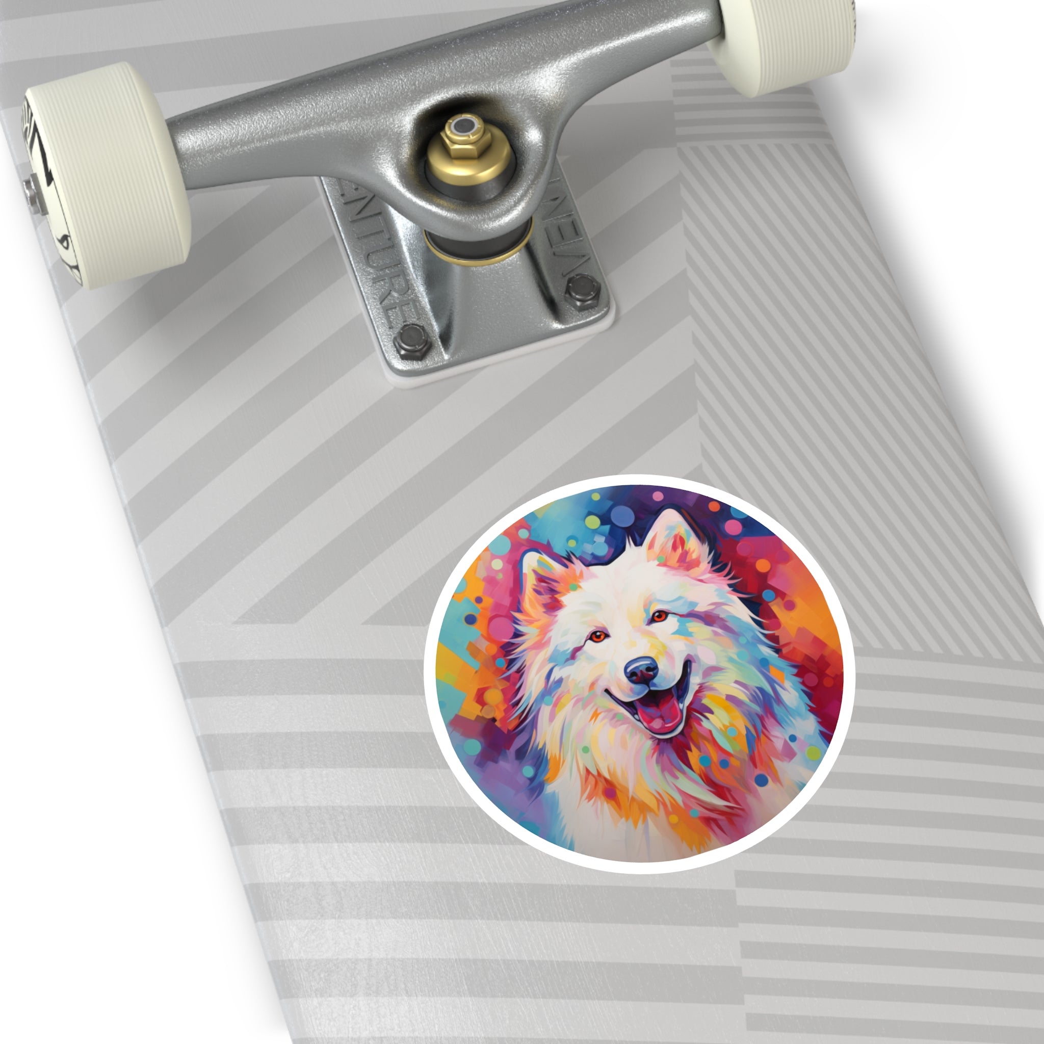 Colorful Samoyed Sticker, Fauvist Dog Art, Joyful Expression, Modern Design