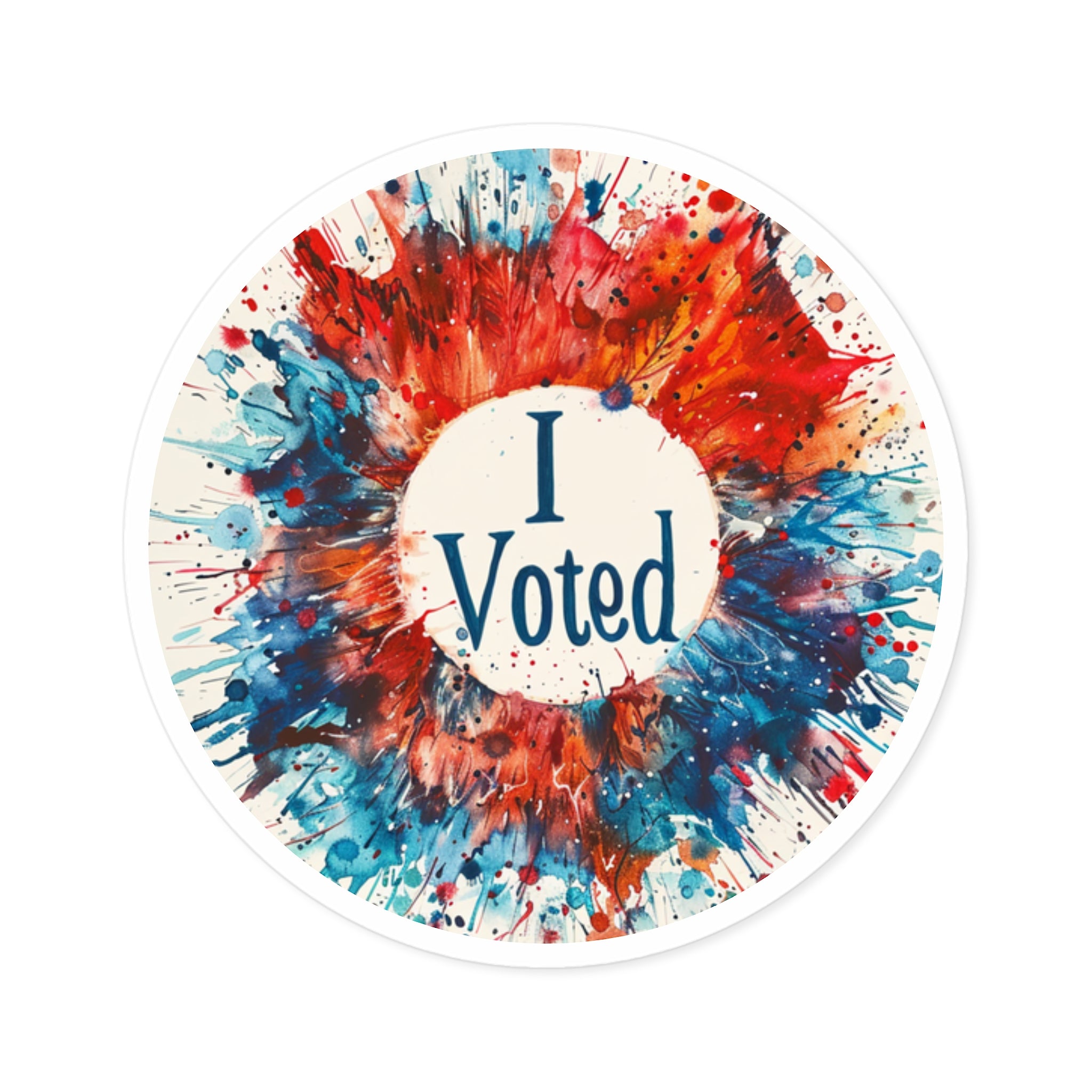 I Voted Circle Sticker, Red White Blue Splash Art, Patriotic Design, Election Gift