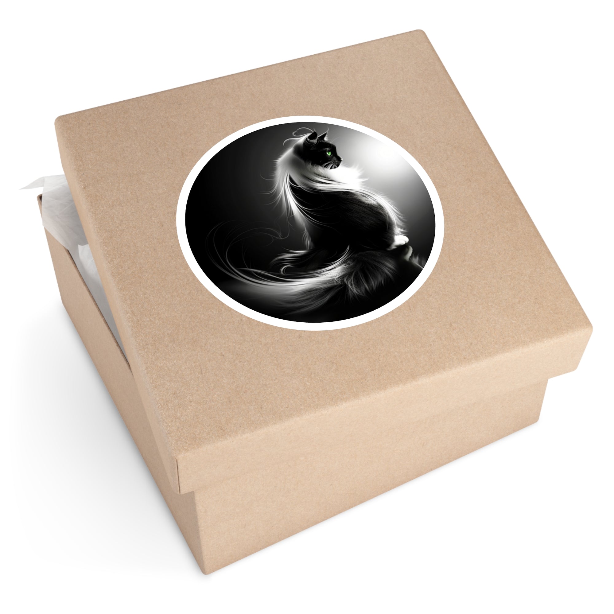 Minnie Cat Sticker, Elegant Black and White Art, Feline Design, Pet Gift