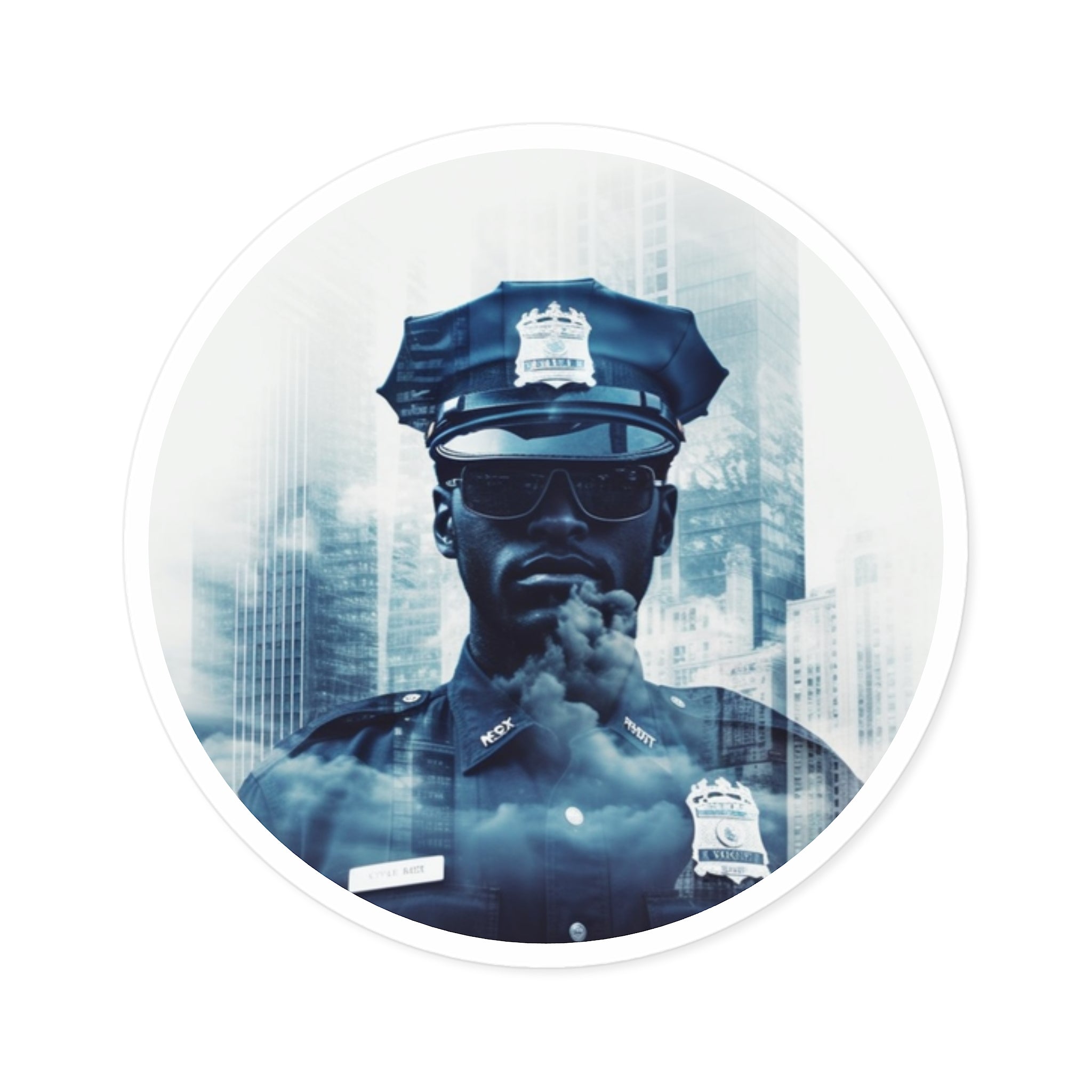 Police City Sticker, Double Exposure Art, Urban Design, Heroic Gift