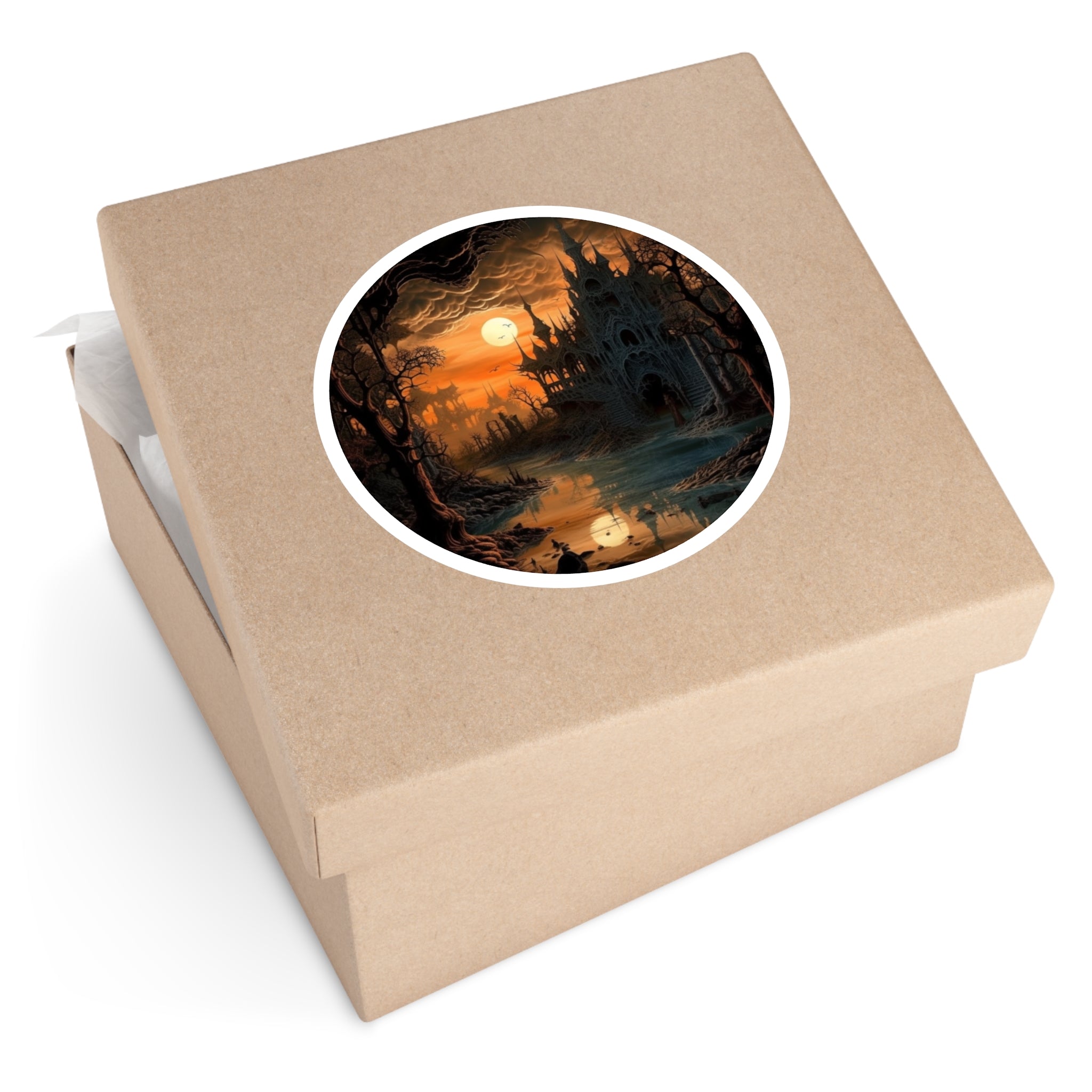 Fantasy Landscape Sticker, Surreal Art Style, Nature Decor