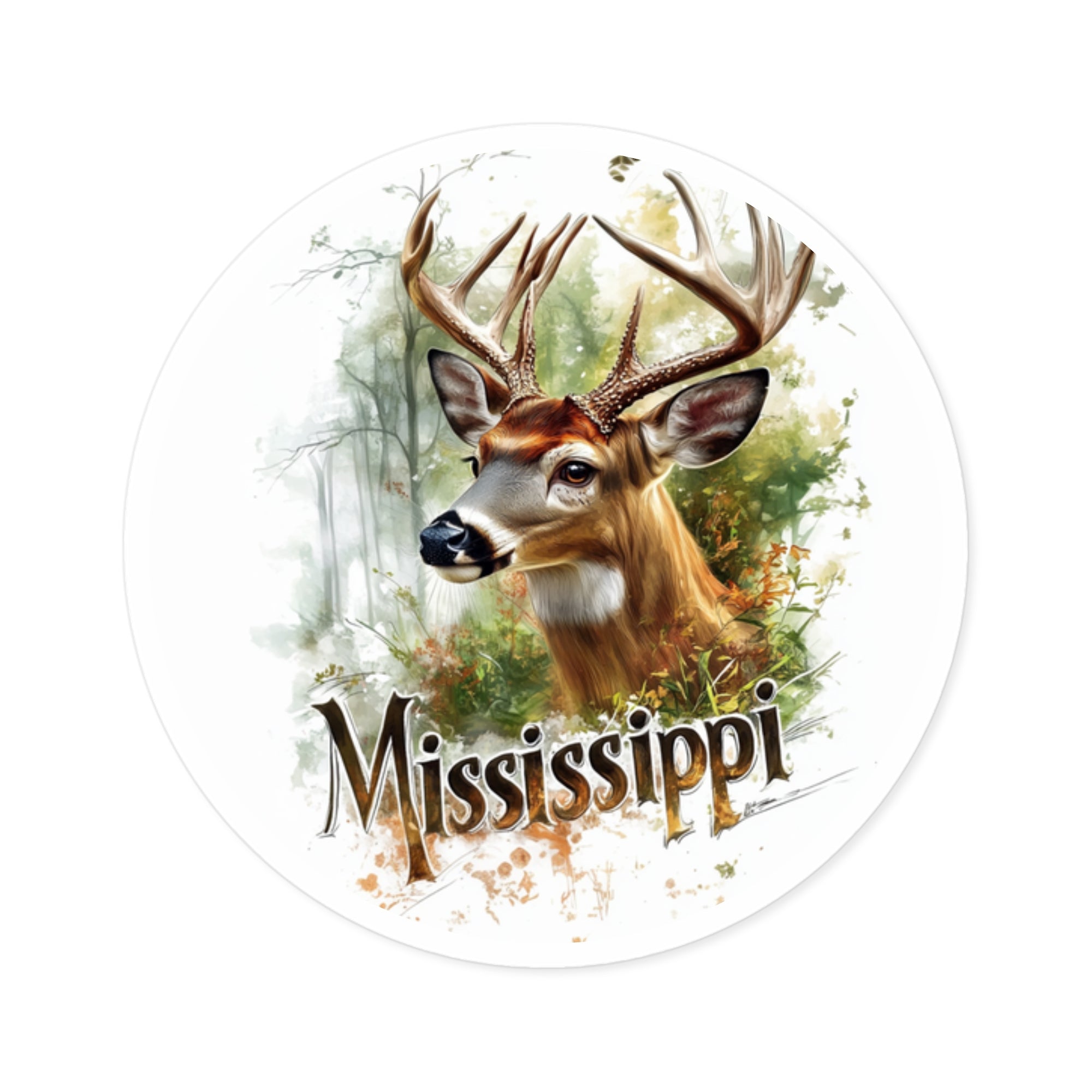 Mississippi Buck Sticker, Forest Nature Art, Rustic Wildlife Design, Southern Scene