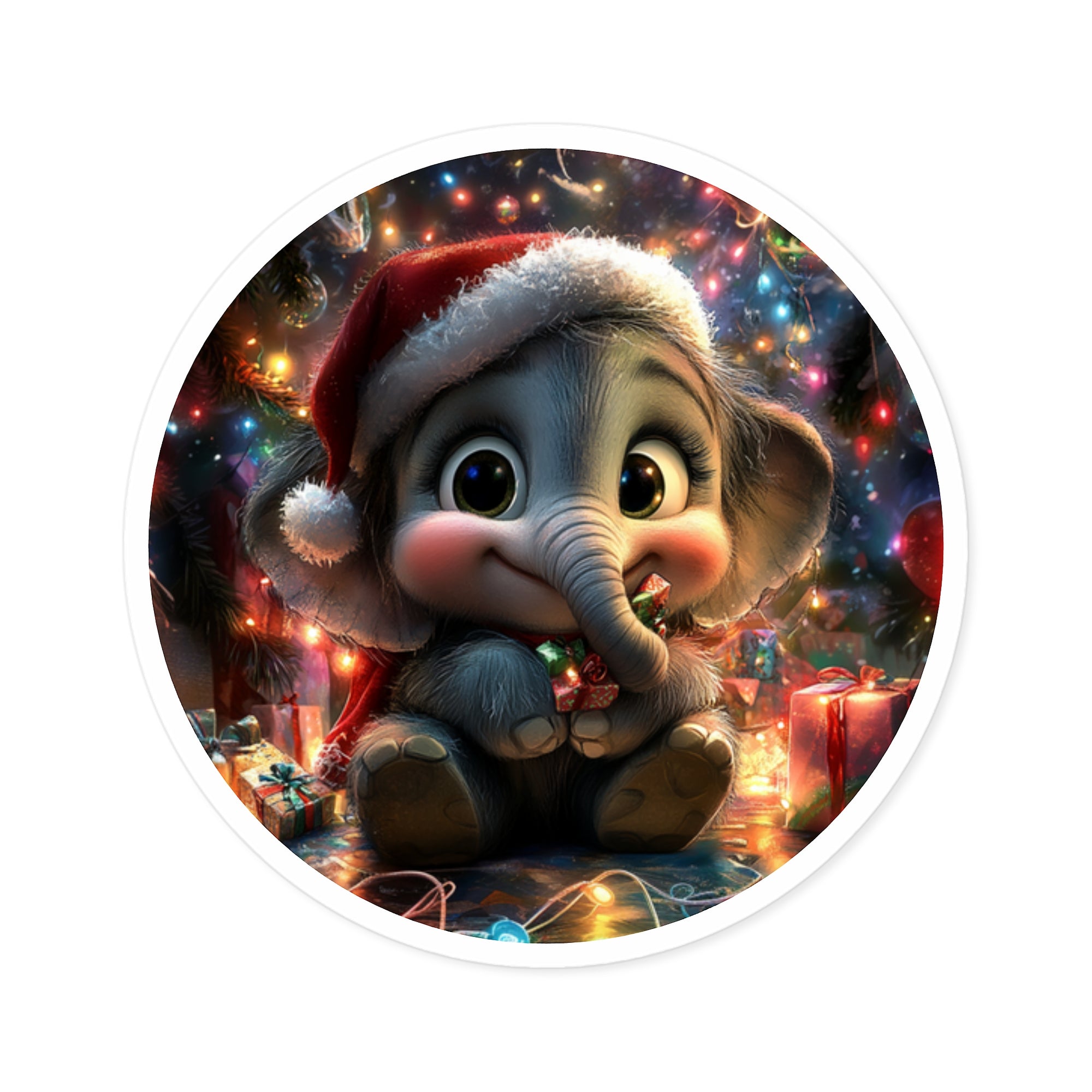 Cute Baby Elephant Christmas Sticker, Whimsical Holiday Art, Gift Idea, Festive Season