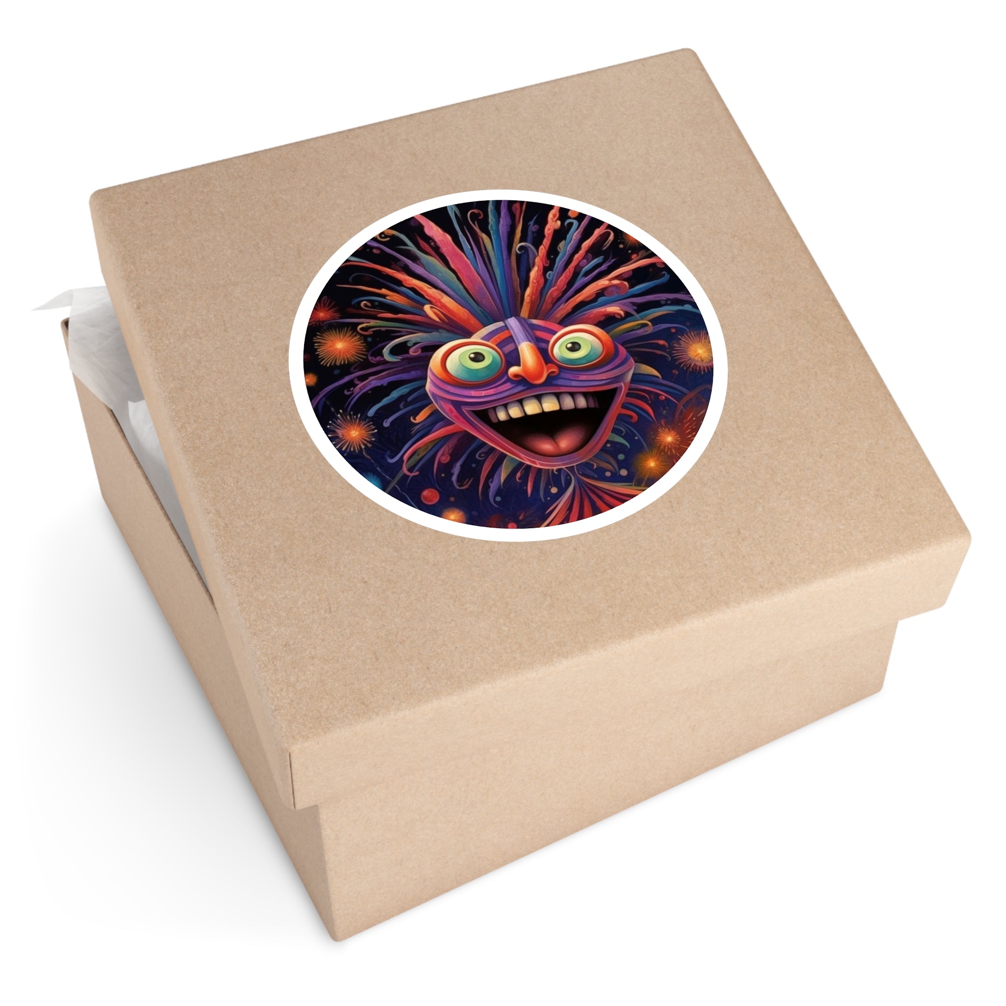 Happy Firework Face, Trippy Sticker, Laptop Decal, Fun Art Gift