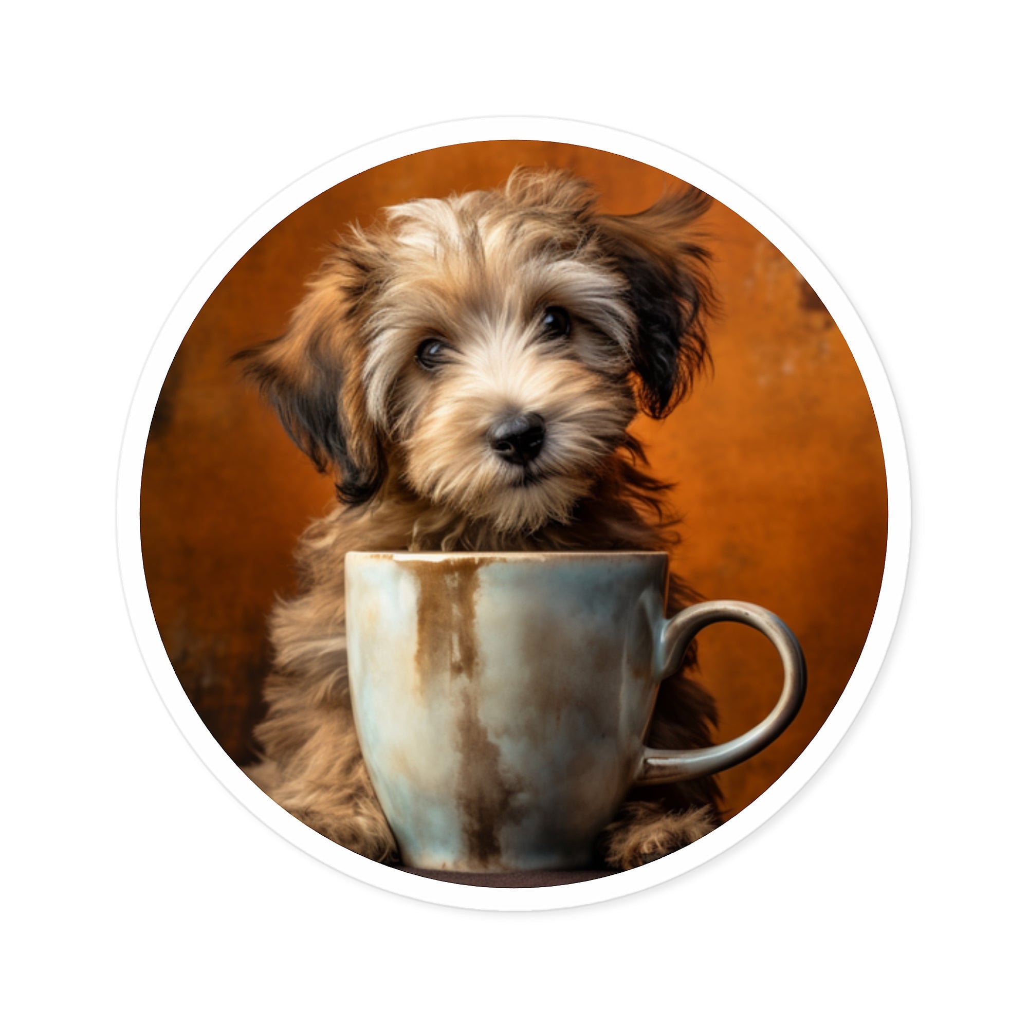 Coffee Pup Sticker, Cute Dog Art, Cozy Morning Design, Adorable Aesthetic