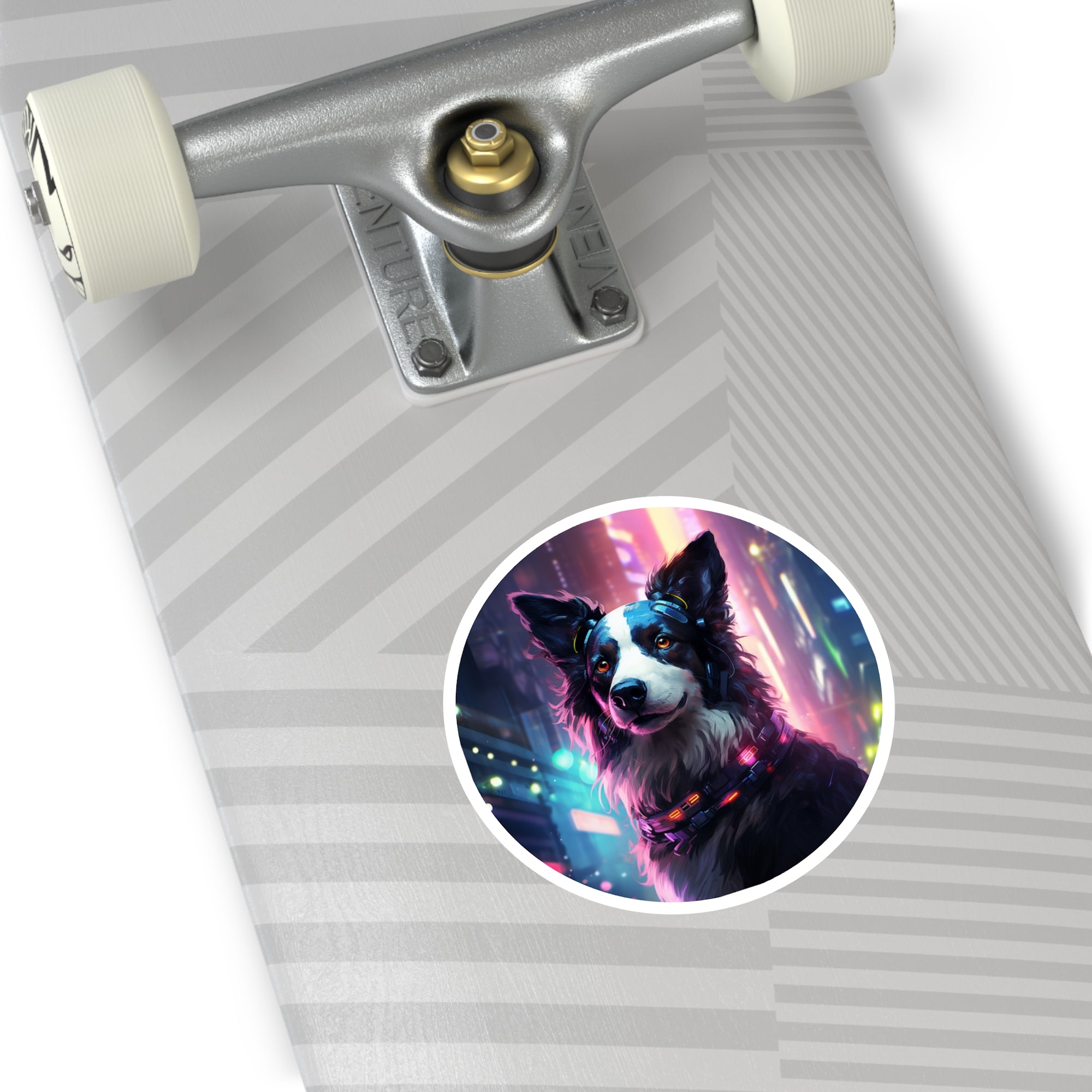 Cyberpunk Border Collie, Neon City Art Sticker, Laptop Decor, Unique Gift