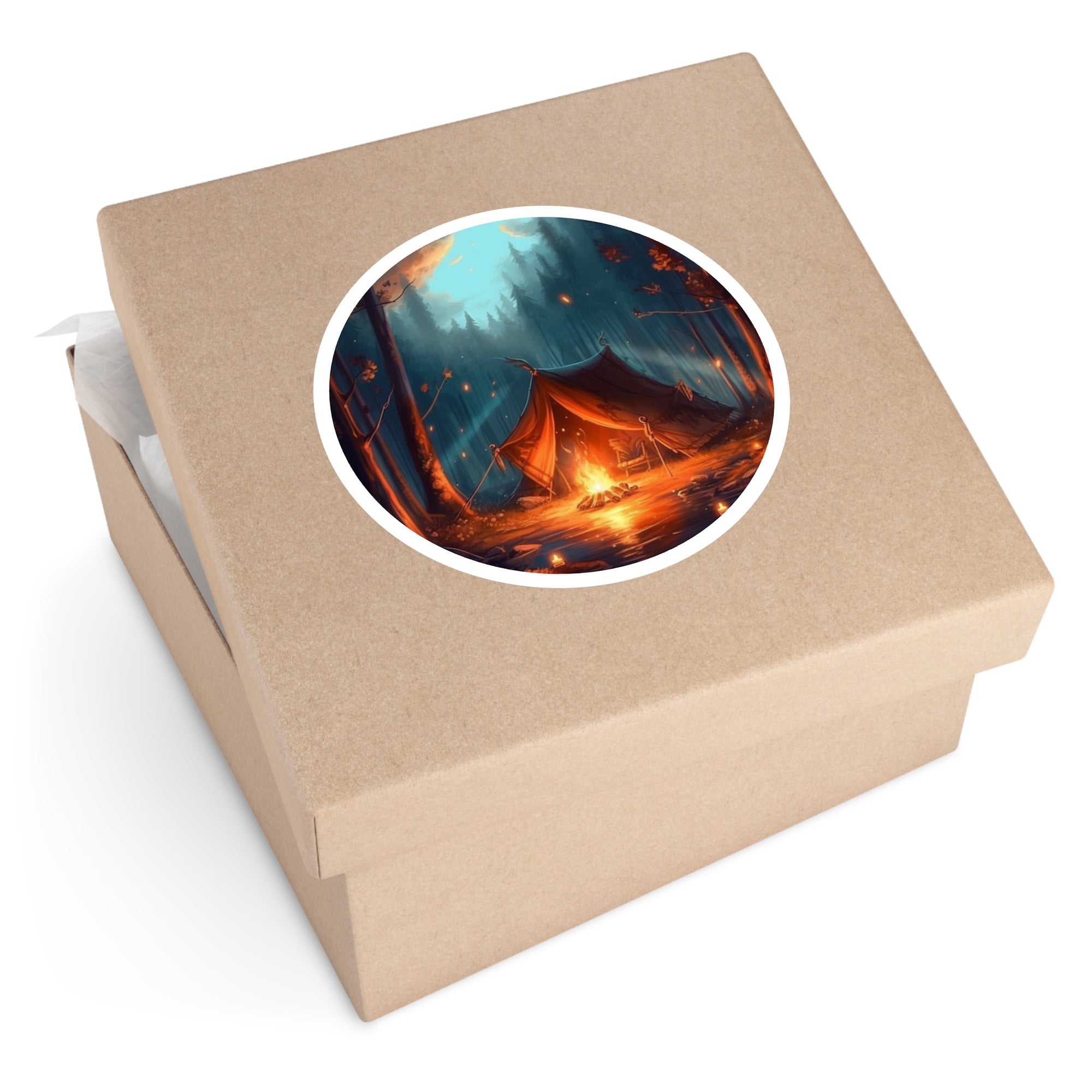 Camping Tent, Cozy Forest Sticker, Outdoor Lovers, Relaxing Scene