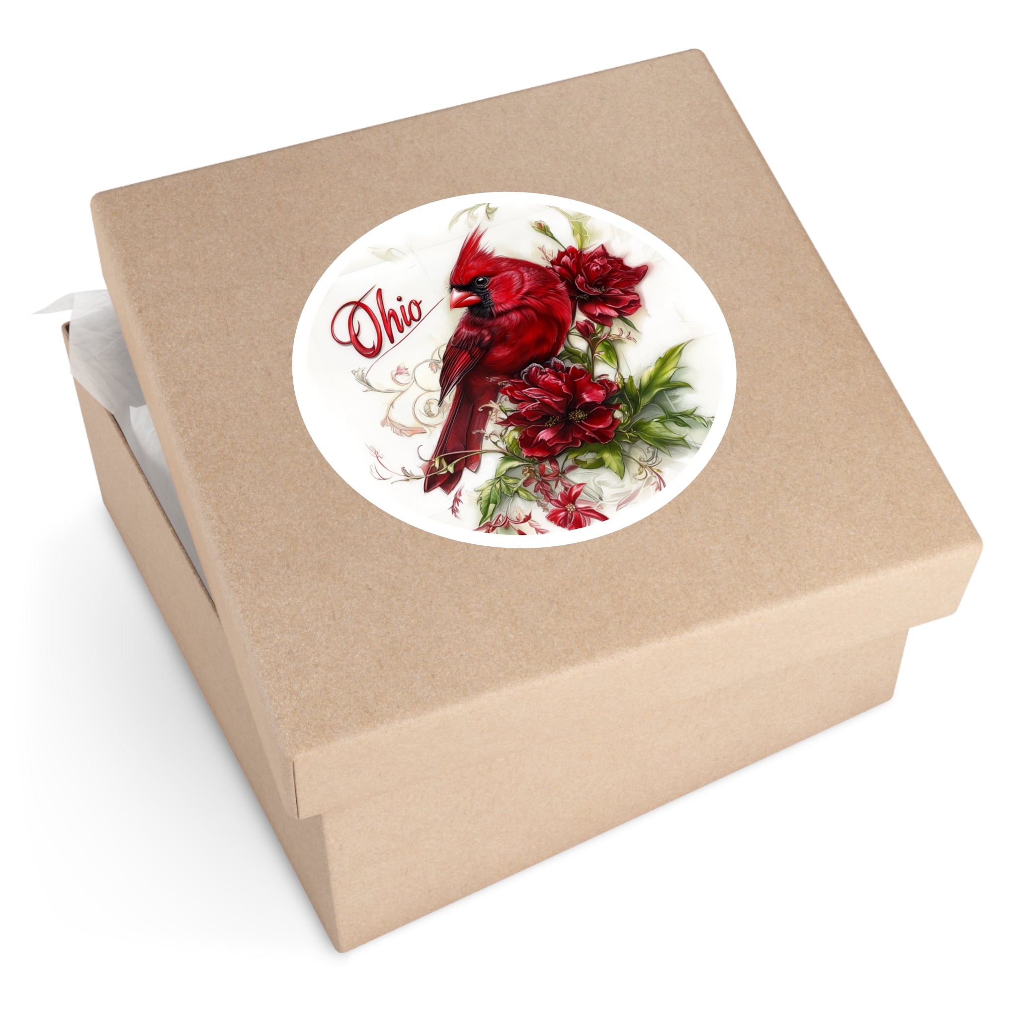 Ohio Cardinal, Scarlet Carnation Sticker, State Flower Art, Classic Nature Design