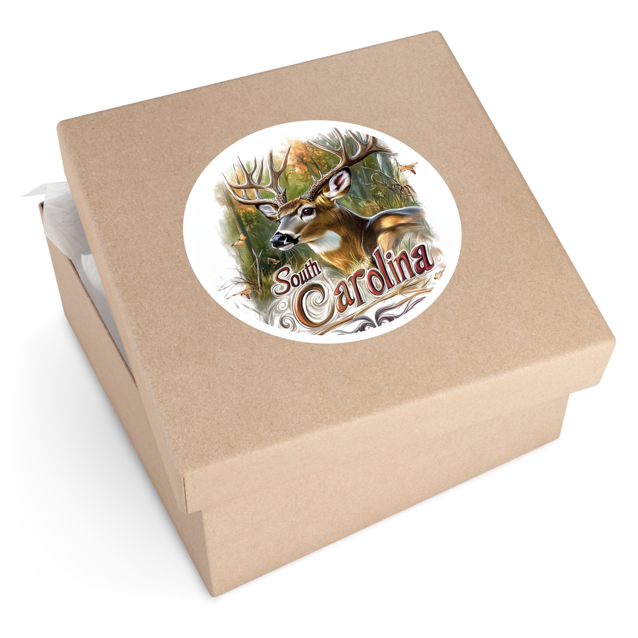 South Carolina Buck Sticker, State Animal Design, Rustic Forest Art, Nature Scene