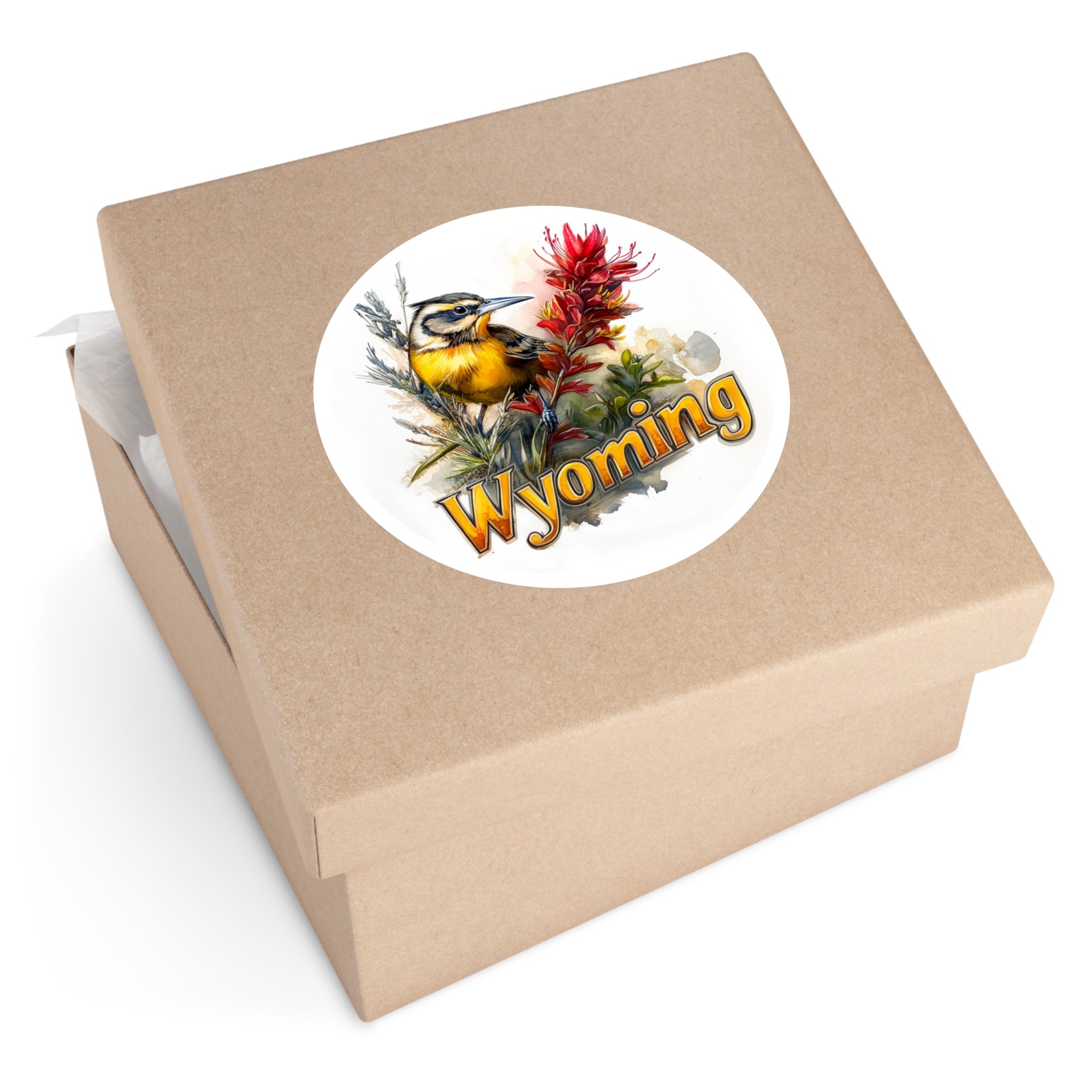 Wyoming Meadowlark Sticker, Indian Paintbrush Design, State Bird Art, Rustic Nature