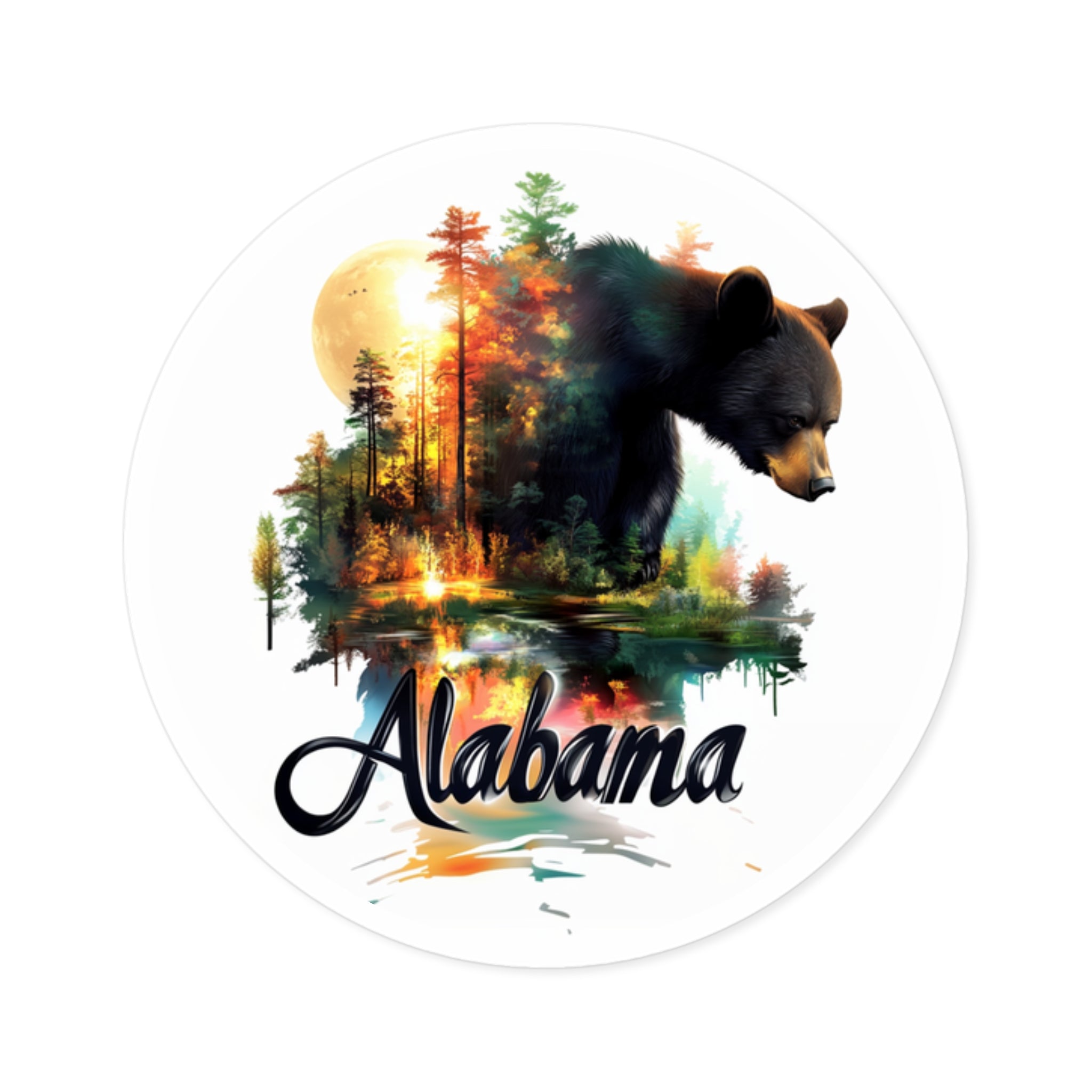 Alabama Bear Sunset, Nature Landscape Sticker, Water Bottle or Laptop, State Art