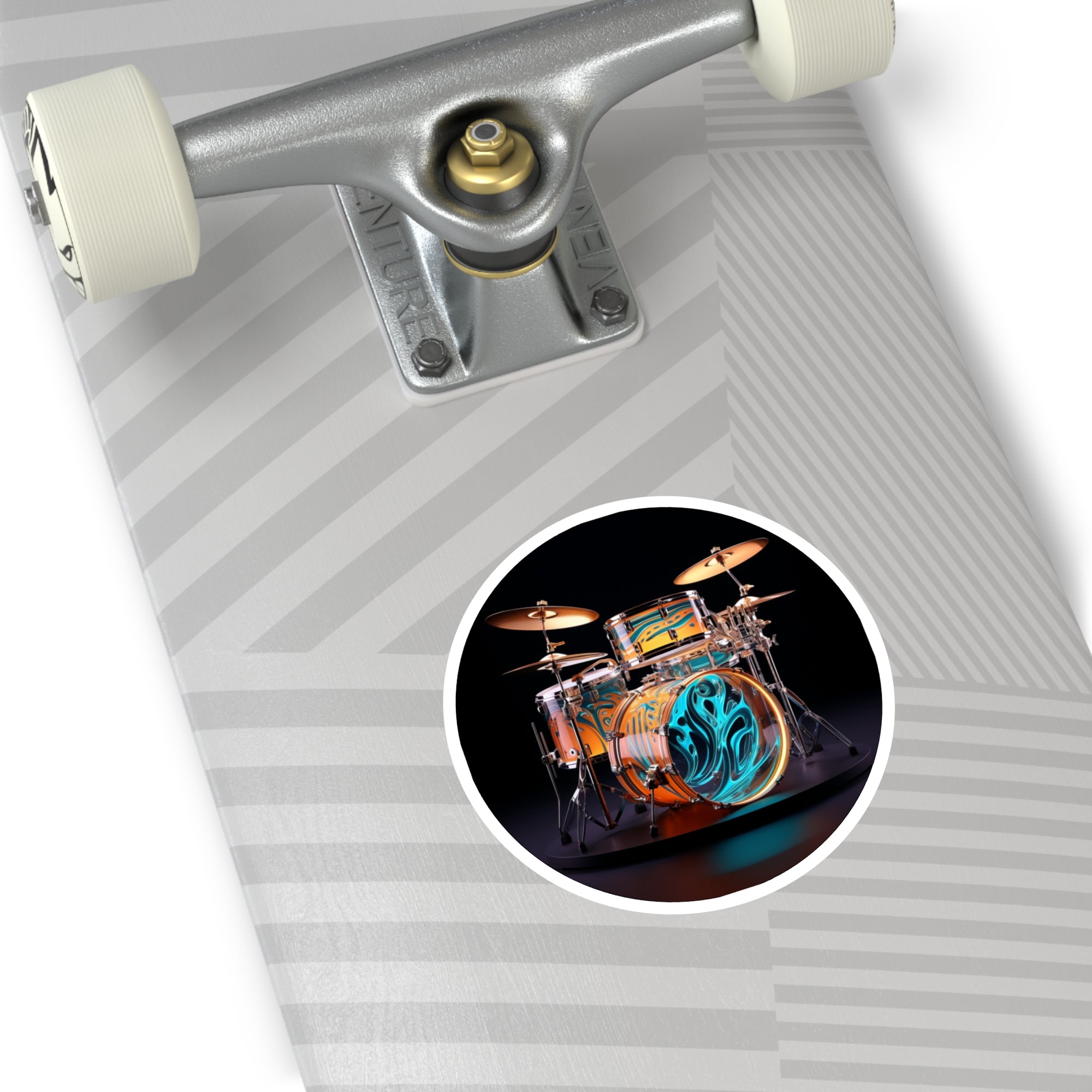 Glass Drum Set, Artistic Music Sticker, Laptop Decal, Musician Gift