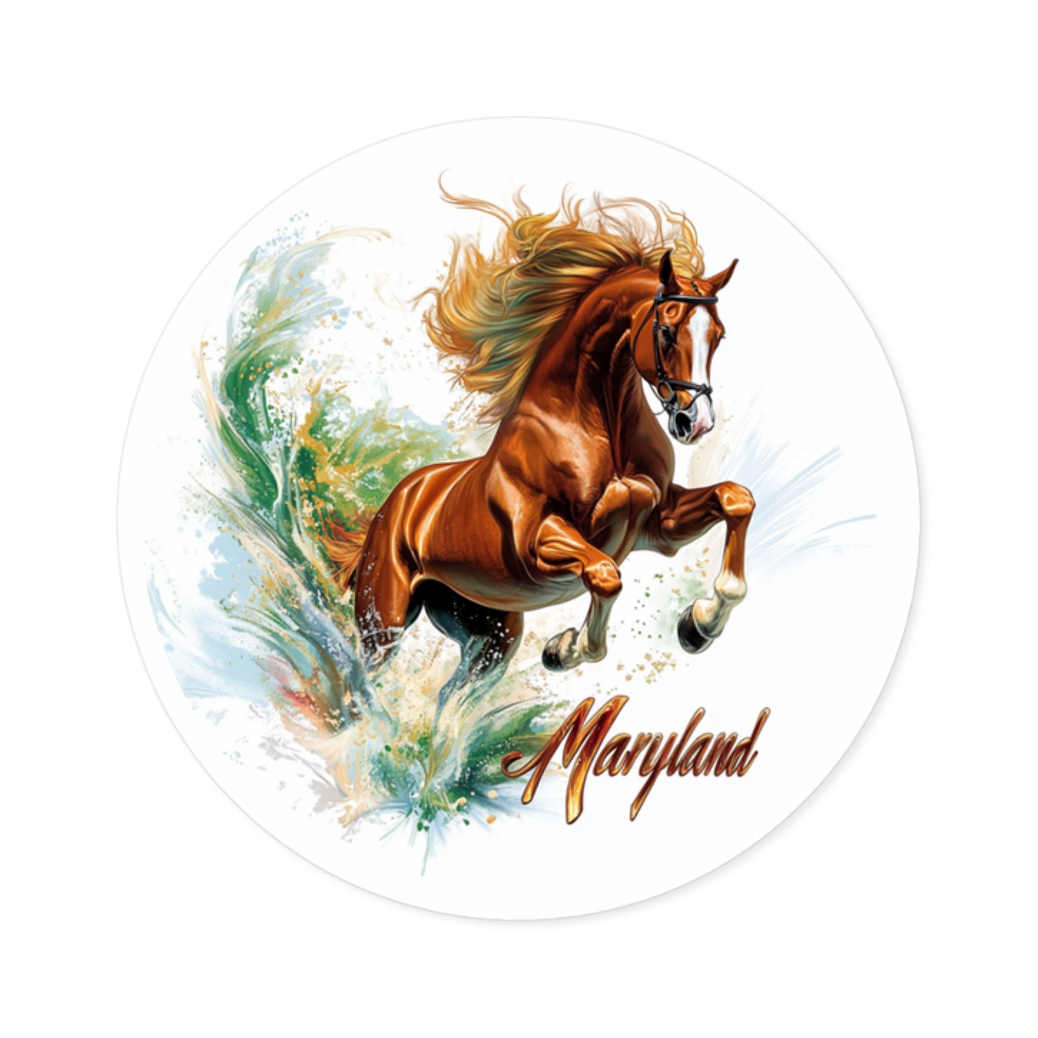 Maryland Thoroughbred Sticker, Horse Art Design, State Pride, Dynamic Motion
