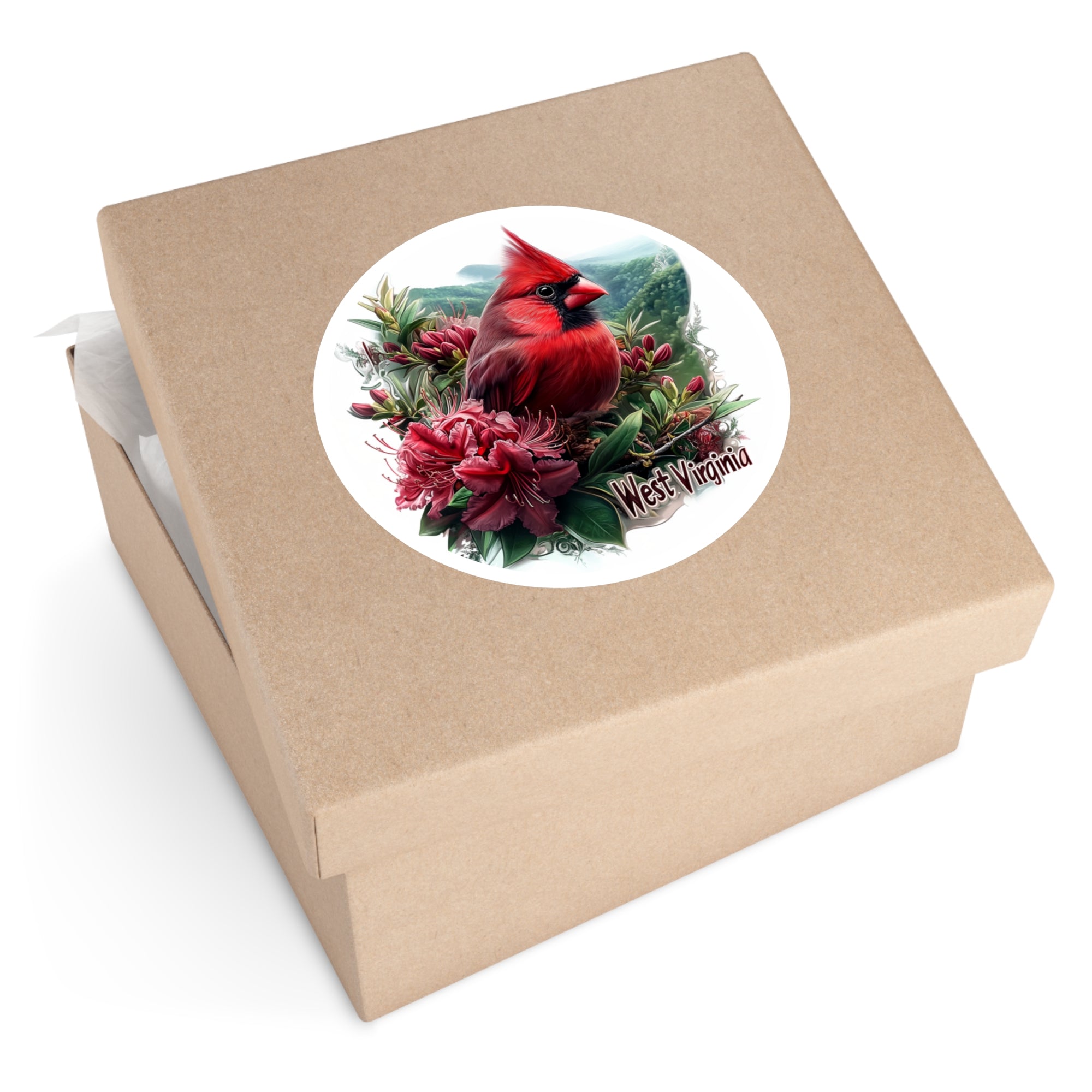 West Virginia Cardinal, Rhododendron Flower Sticker, State Nature Art, Mountain Design