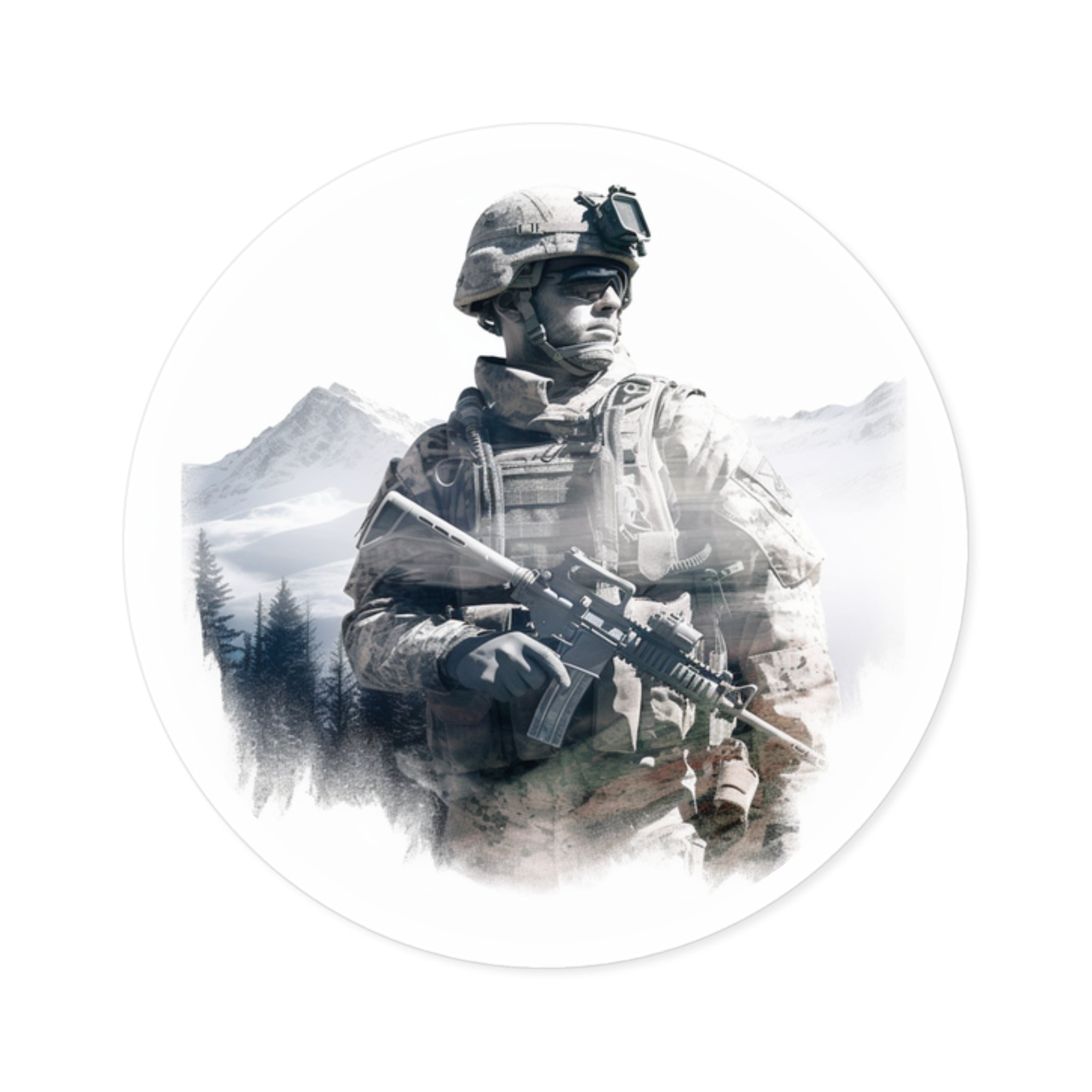 Soldier Mountain Sticker, Double Exposure Art, Hero Theme, Patriotic Gift