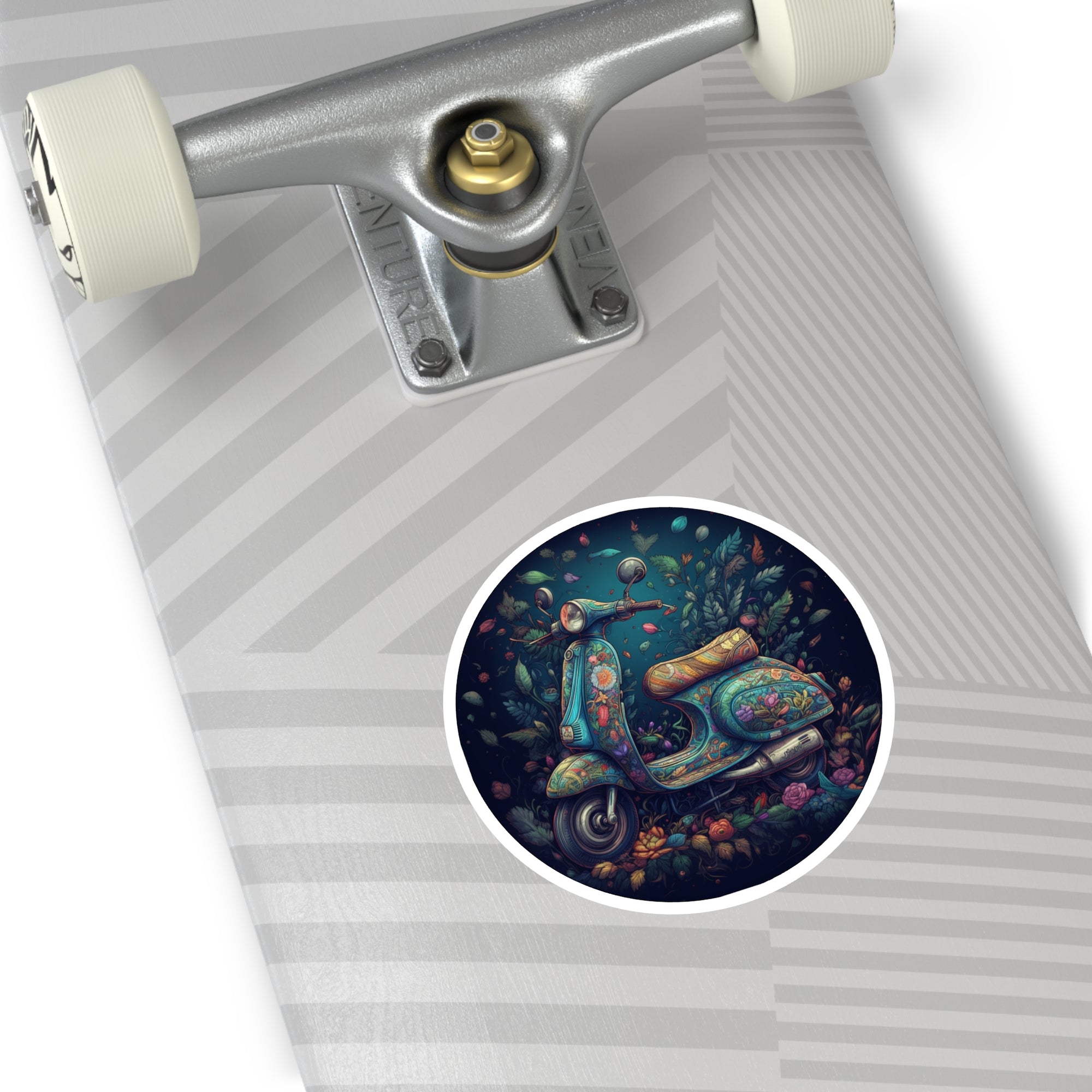 Floral Scooter Sticker, Colorful Design, Artistic Vehicle Art, Retro Style