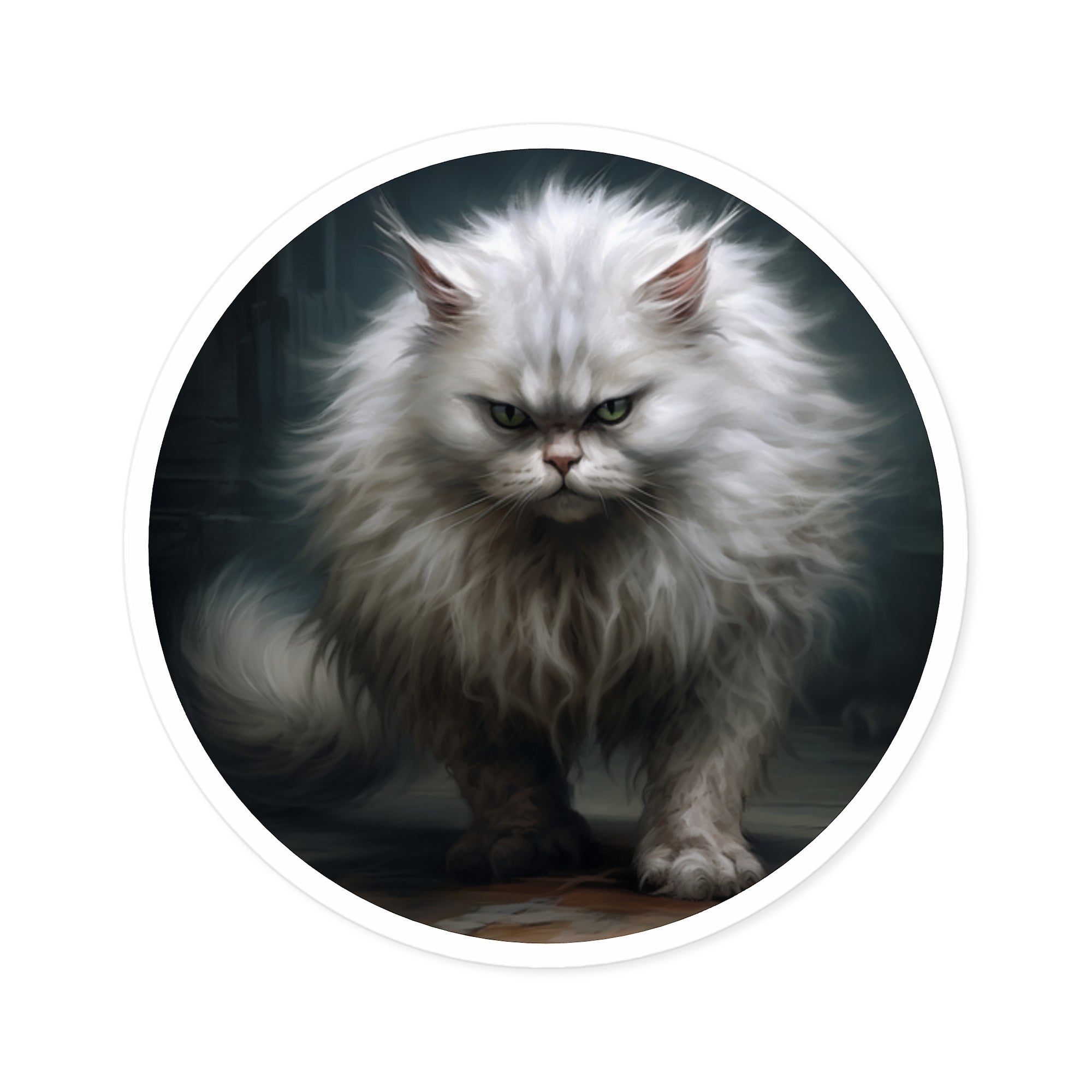 Angry Fluffy Cat, Realistic Feline Sticker, Funny Animal Design, Pet Humor
