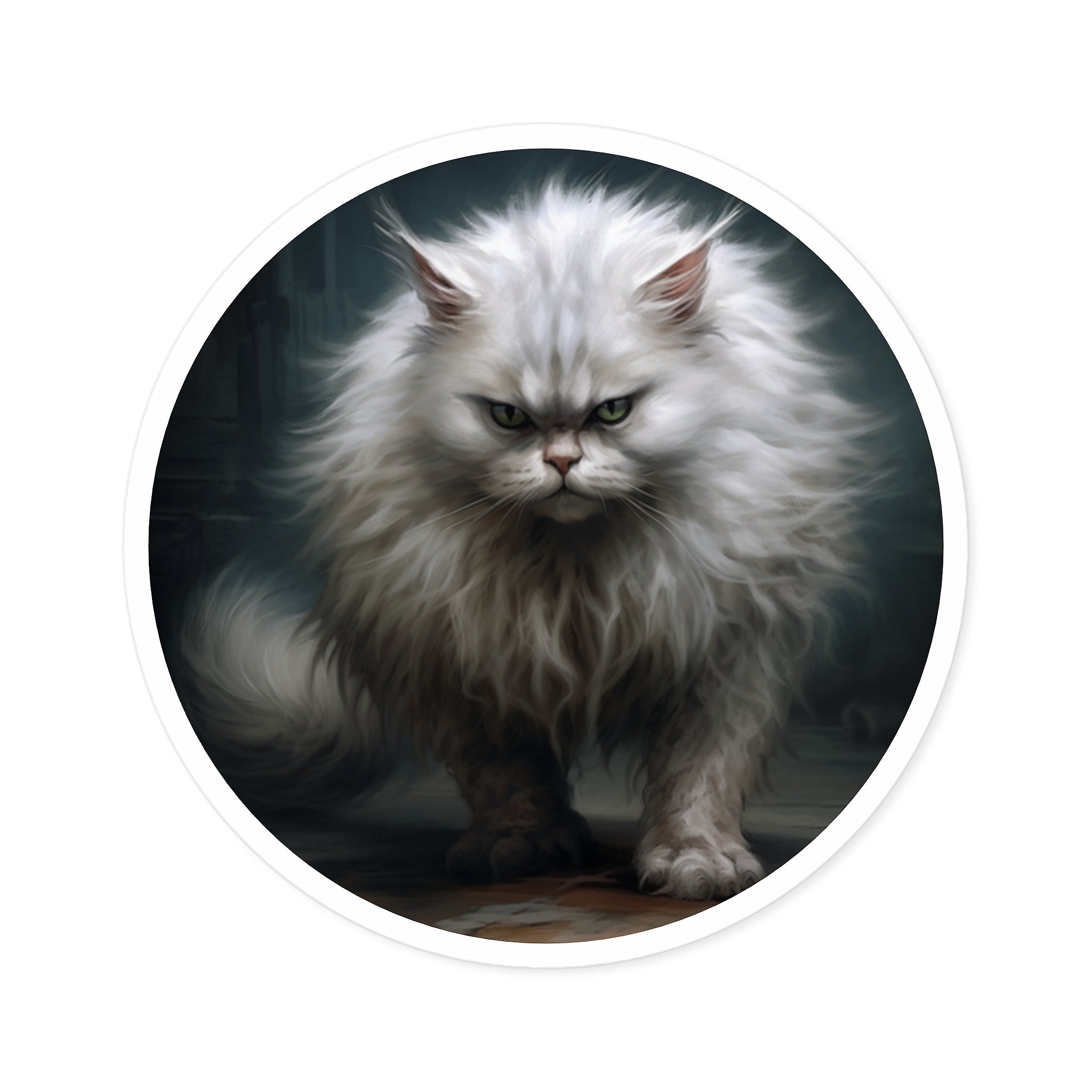 Angry Fluffy Cat, Realistic Feline Sticker, Funny Animal Design, Pet Humor