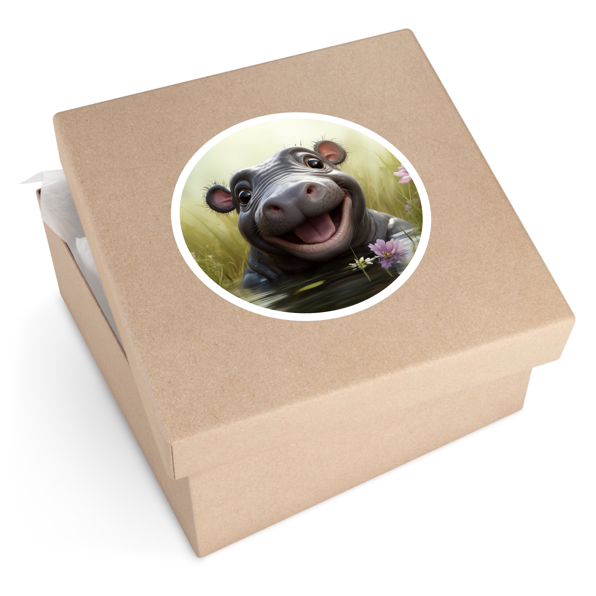 Cute Baby Hippo Sticker, Adorable Animal Art, Happy Water Design, Kids Gift