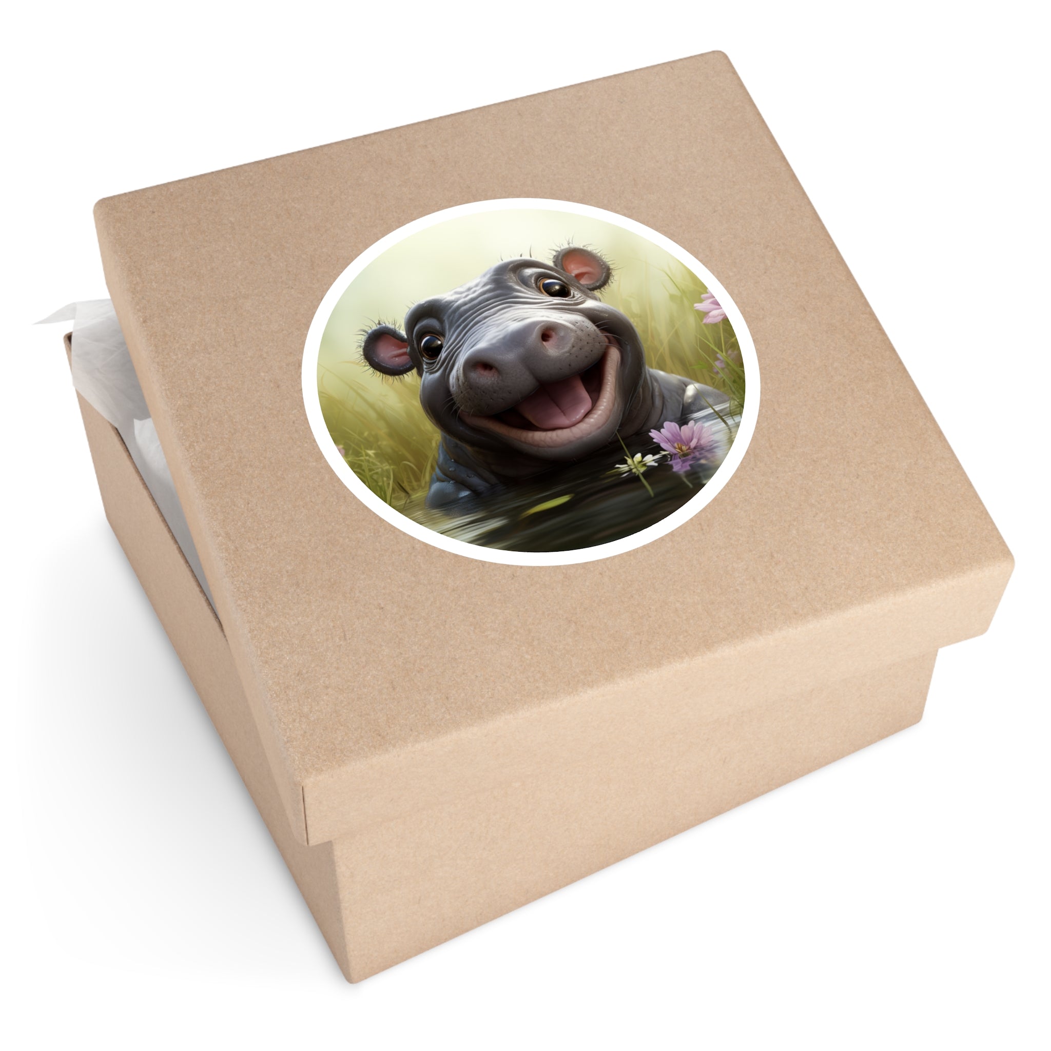 Cute Baby Hippo Sticker, Adorable Animal Art, Happy Water Design, Kids Gift