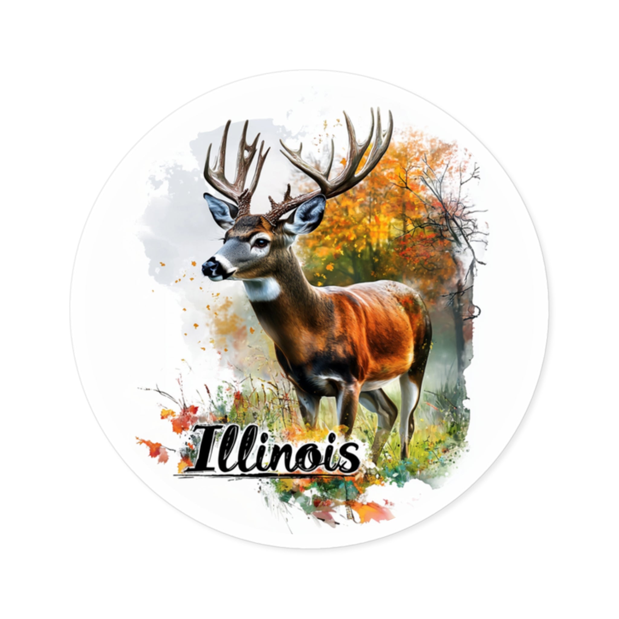 Illinois Deer Sticker, State Wildlife Design, Forest Buck Art, Rustic Nature Scene