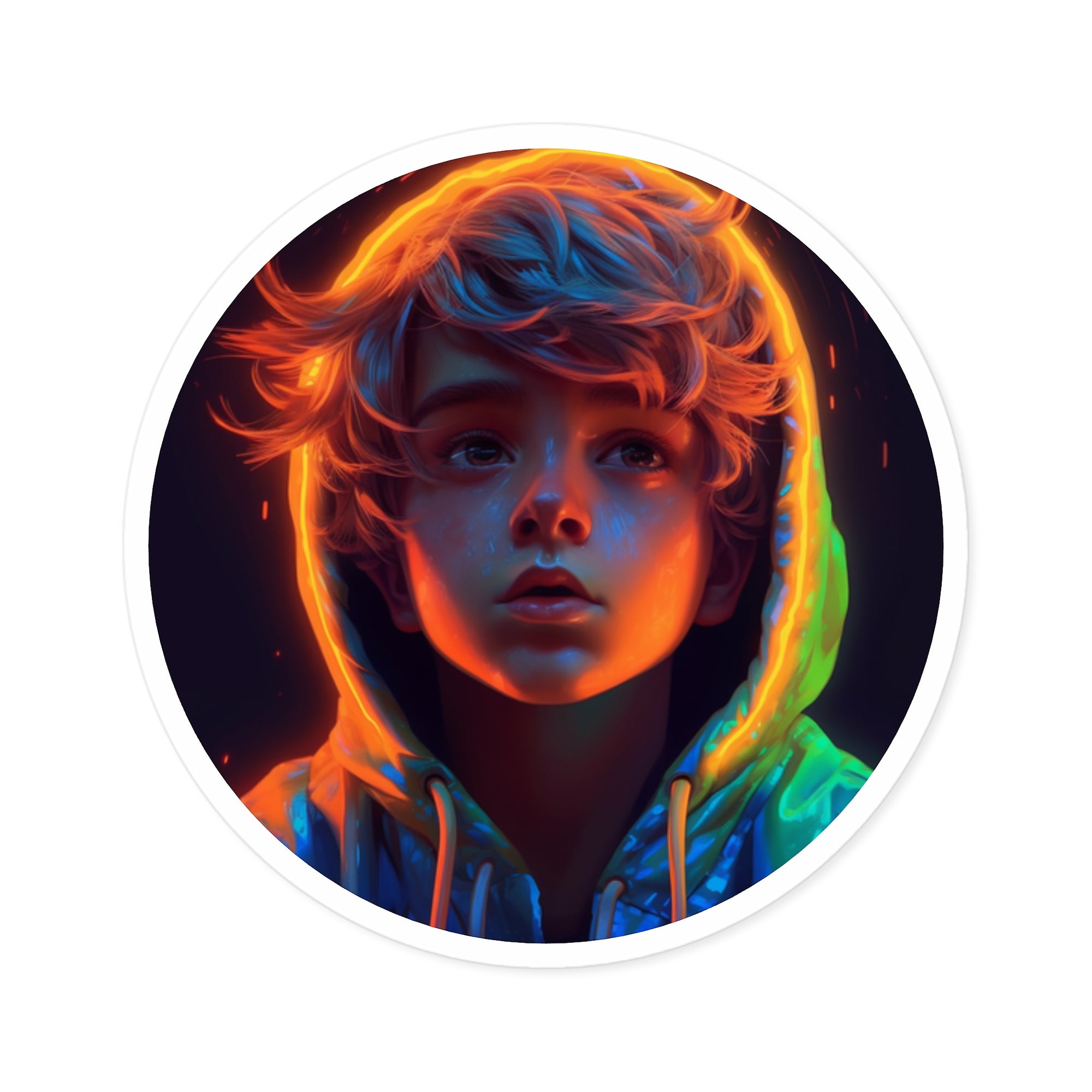 Colorful Hoodie Boy, Art Portrait Sticker, Notebook Decor, Gift Idea