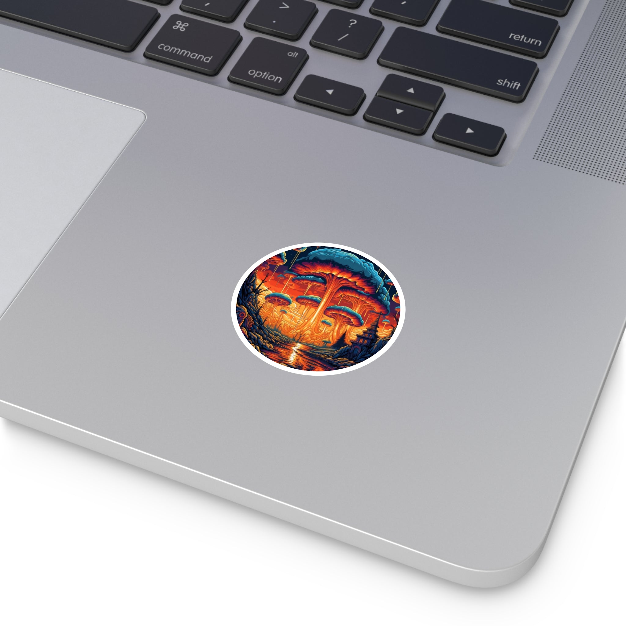 Fantasy mushroom forest, vivid landscape Sticker, surreal nature, dream world