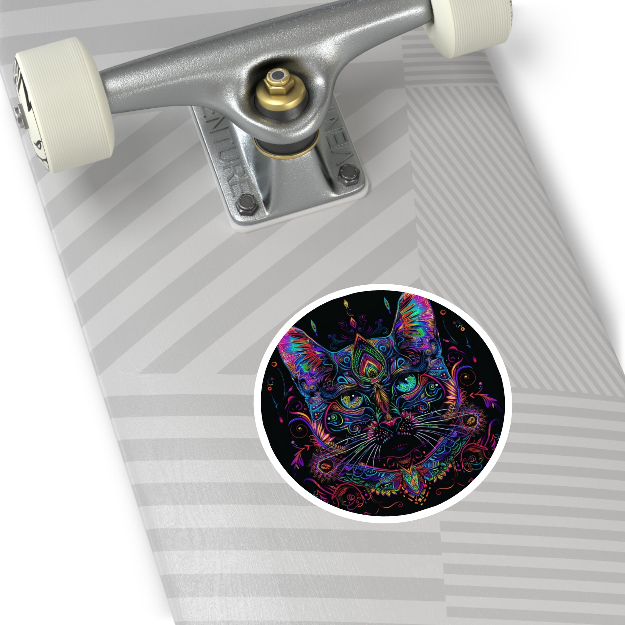 Colorful Cat Mandala Sticker, Psychedelic Line Art, Laptop Accent, Artistic Gift