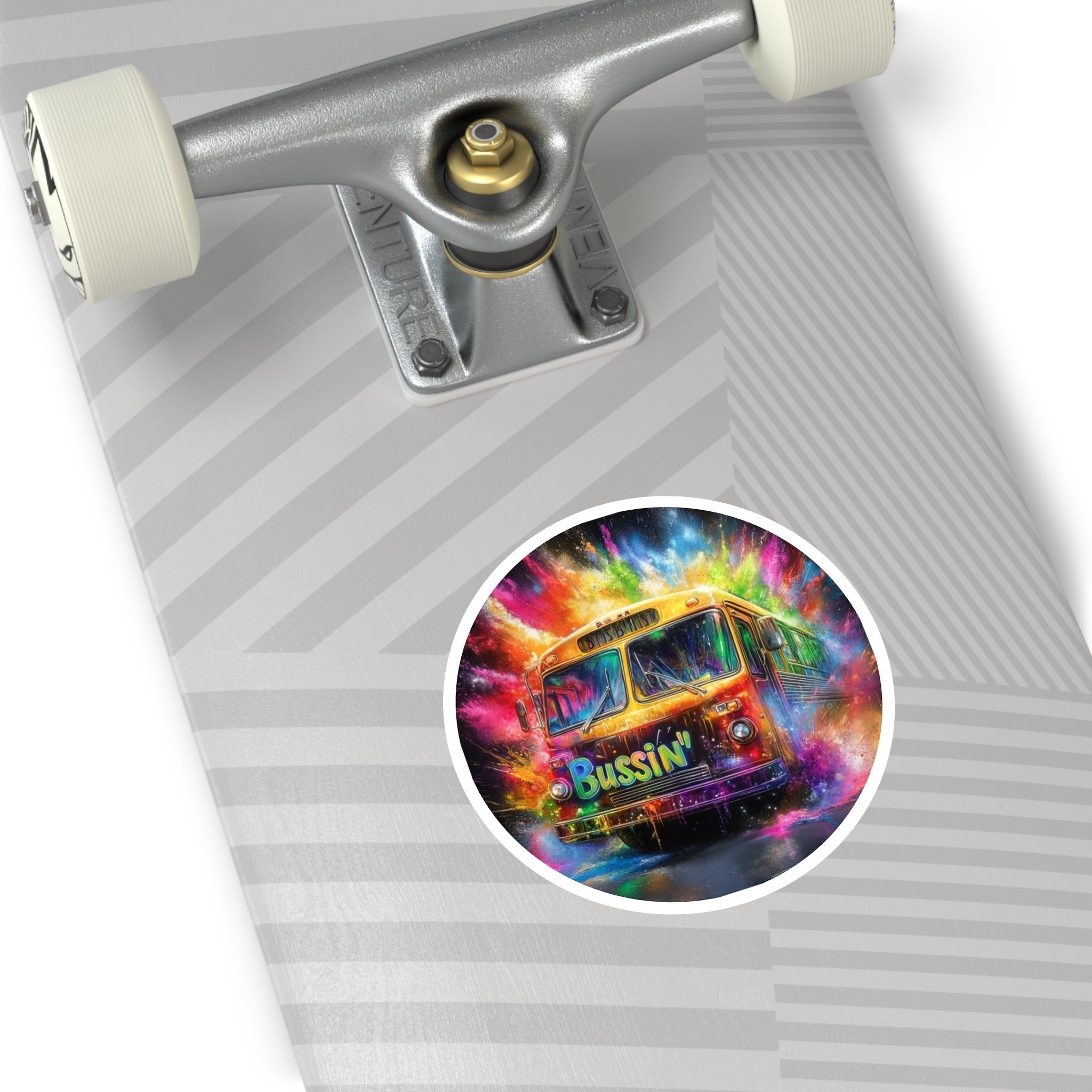 Bussin’ Sticker, Colorful Bus Art, Retro Style Design, Fun Trend Gift