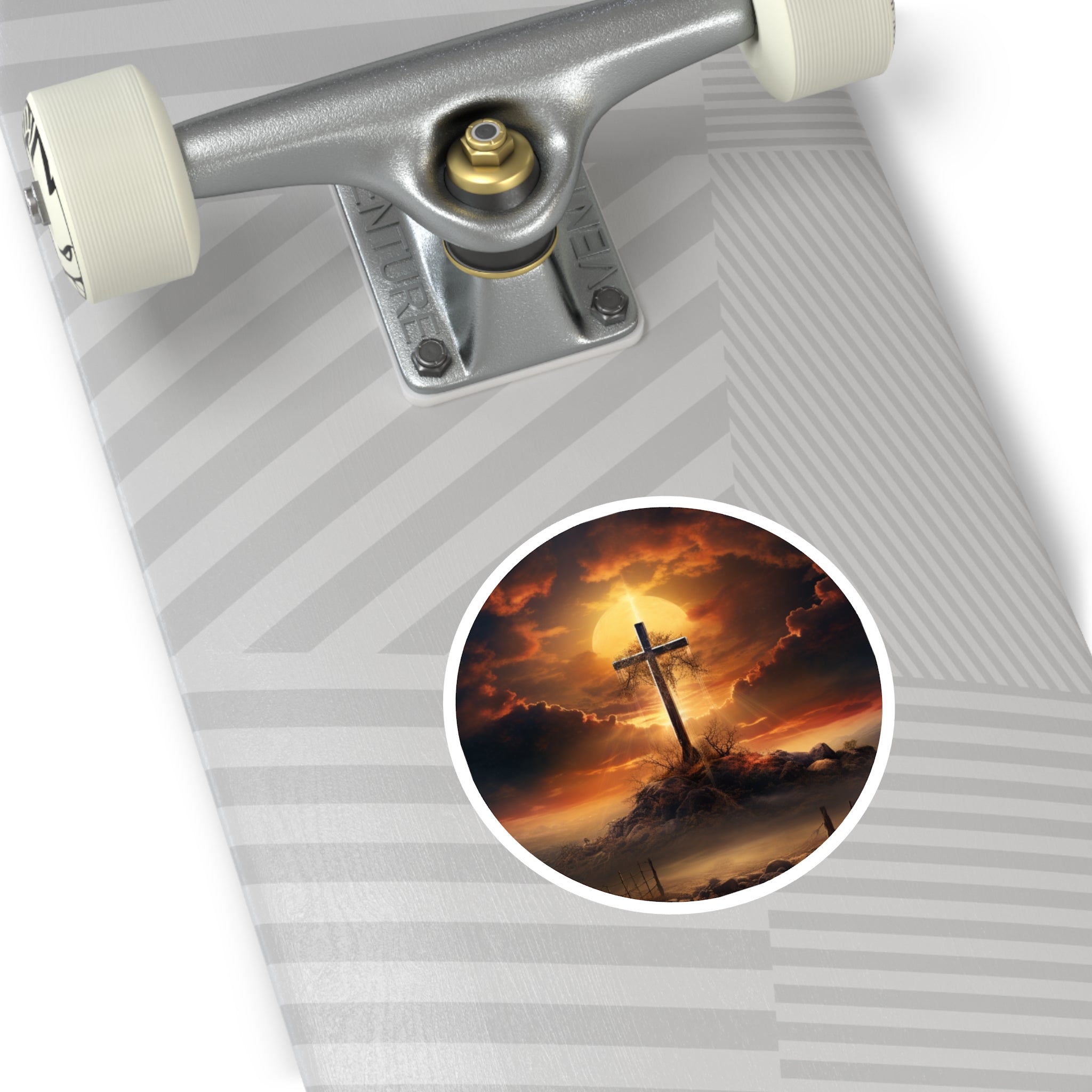 Cross at Sunset, Inspirational Art Sticker, Journal Decor, Encouraging Gift