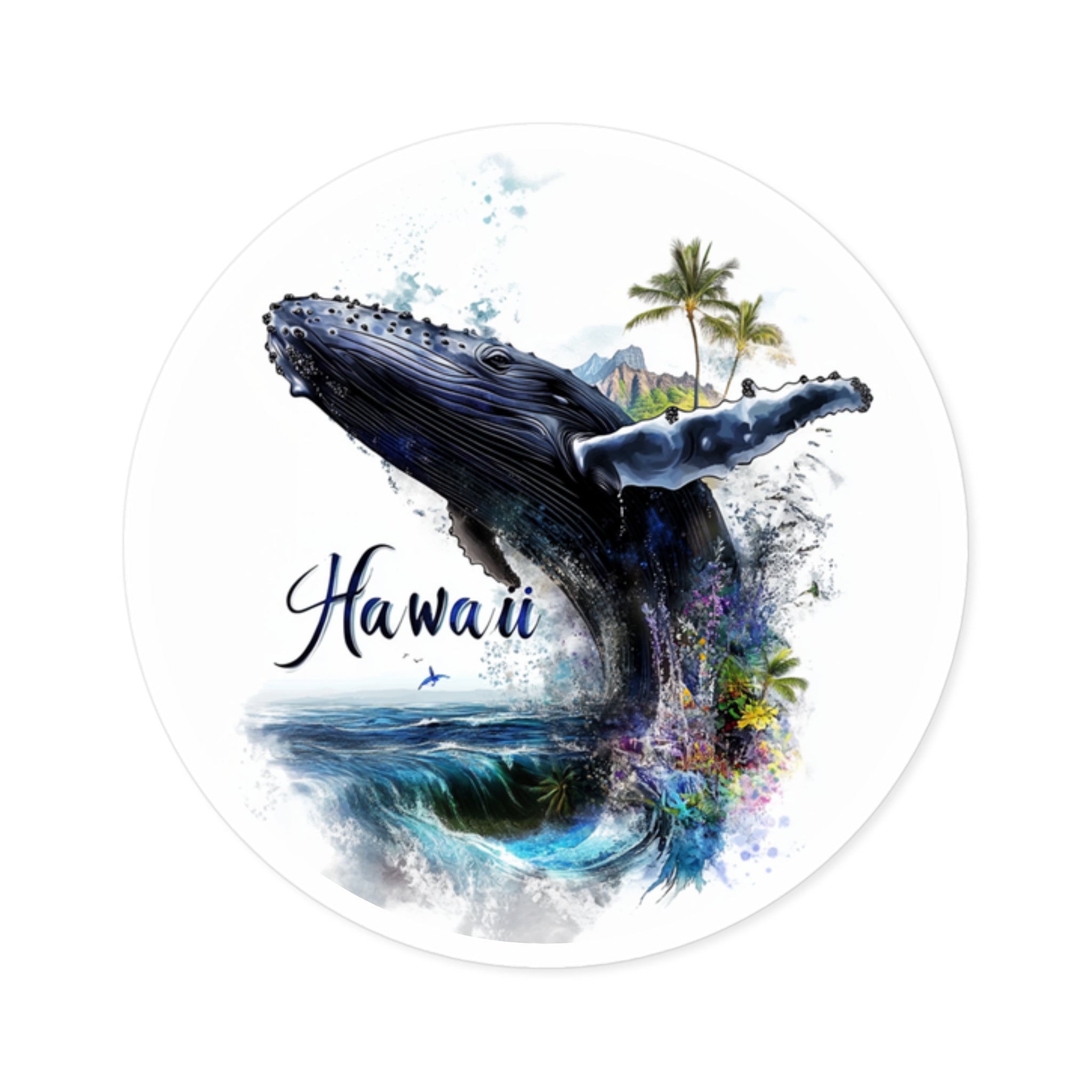 Hawaii Whale Sticker, Ocean Wildlife Art, Tropical Scene, Island Adventure
