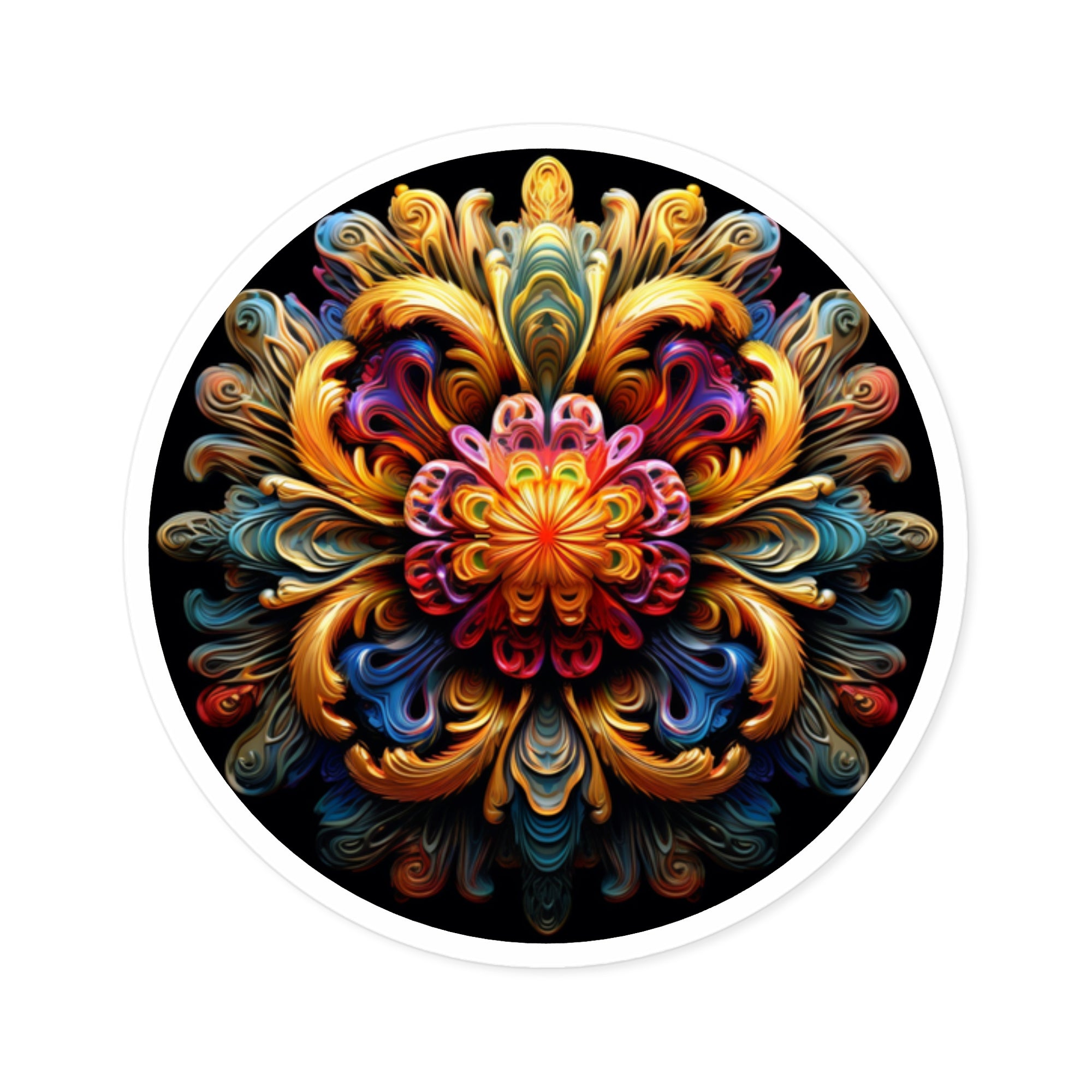 Color Burst Mandala Sticker, Abstract Art, Psychedelic Realism, Visionary Design