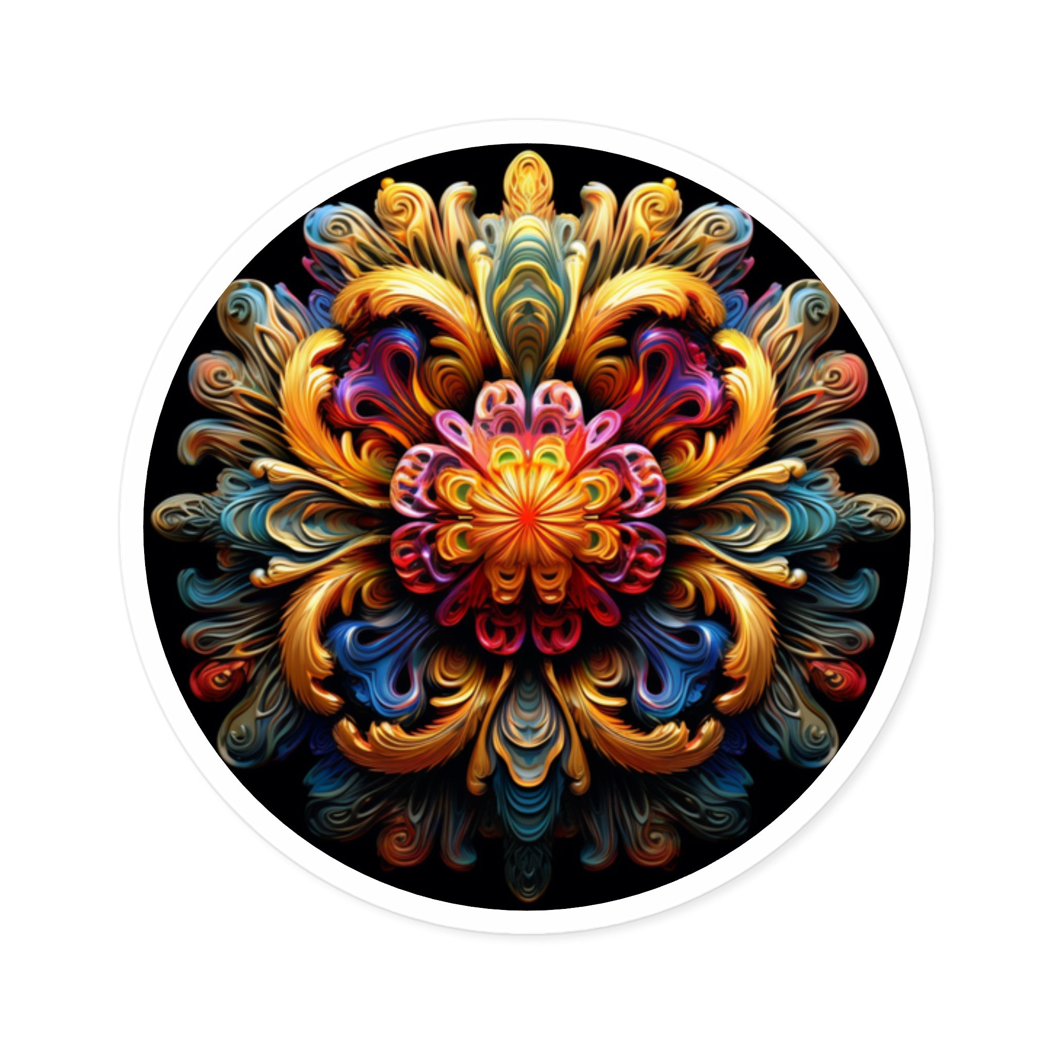 Color Burst Mandala Sticker, Abstract Art, Psychedelic Realism, Visionary Design
