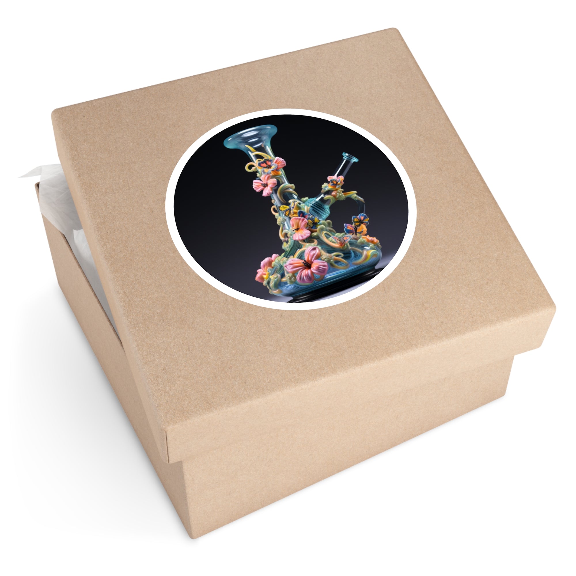 Glass Butterfly Vase, Floral Fantasy Sticker, Laptop Decal, Artistic Collector Gift