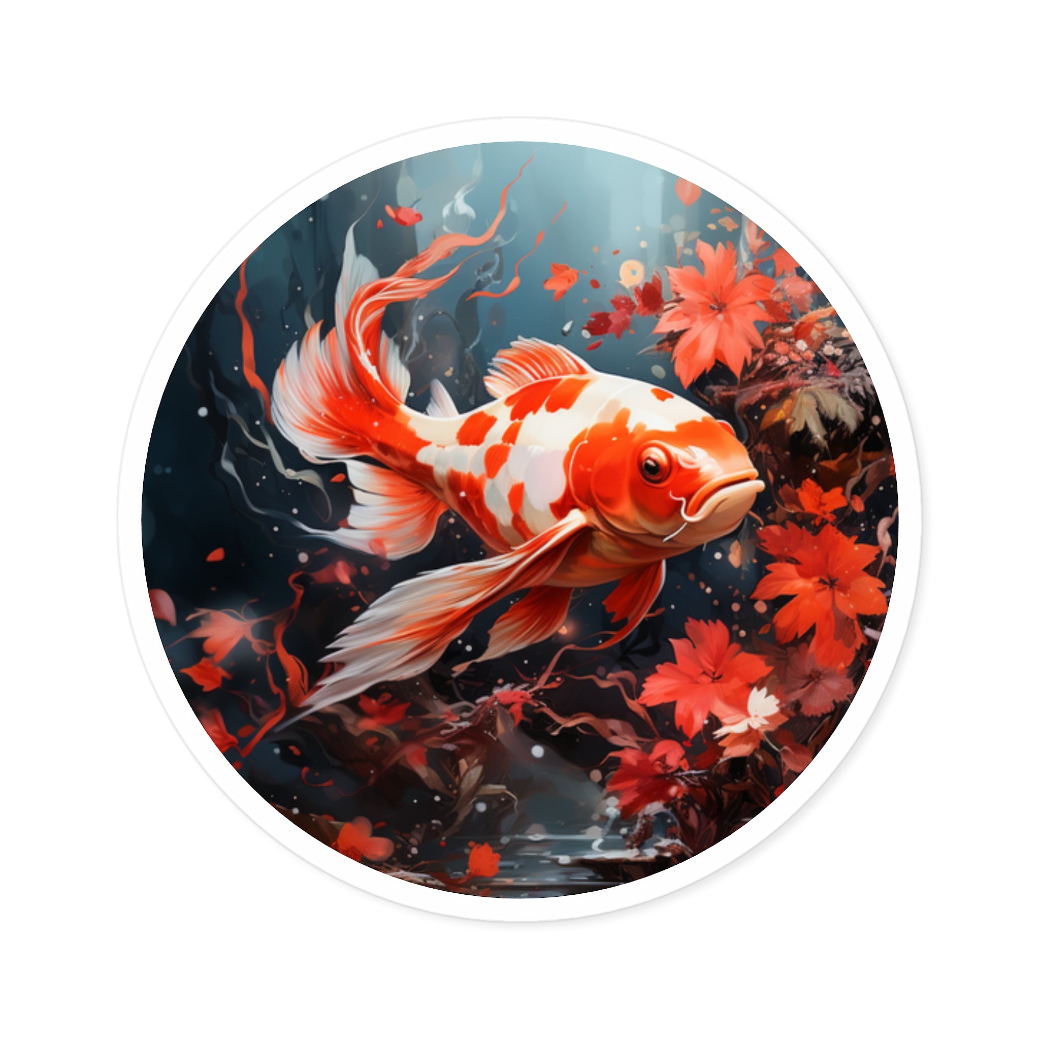 Koi Fish Elegance, Nature Art Sticker, Tranquil Design, Zen Gift