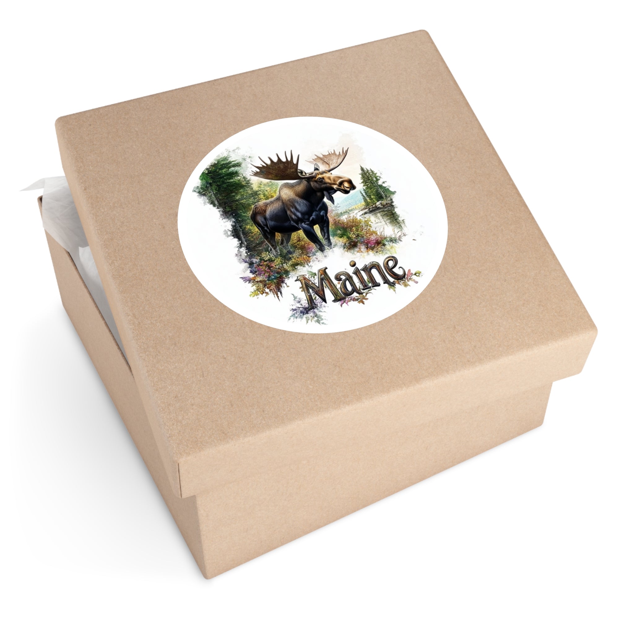 Maine Moose Sticker, State Animal Art, Forest Scene, Outdoor Design