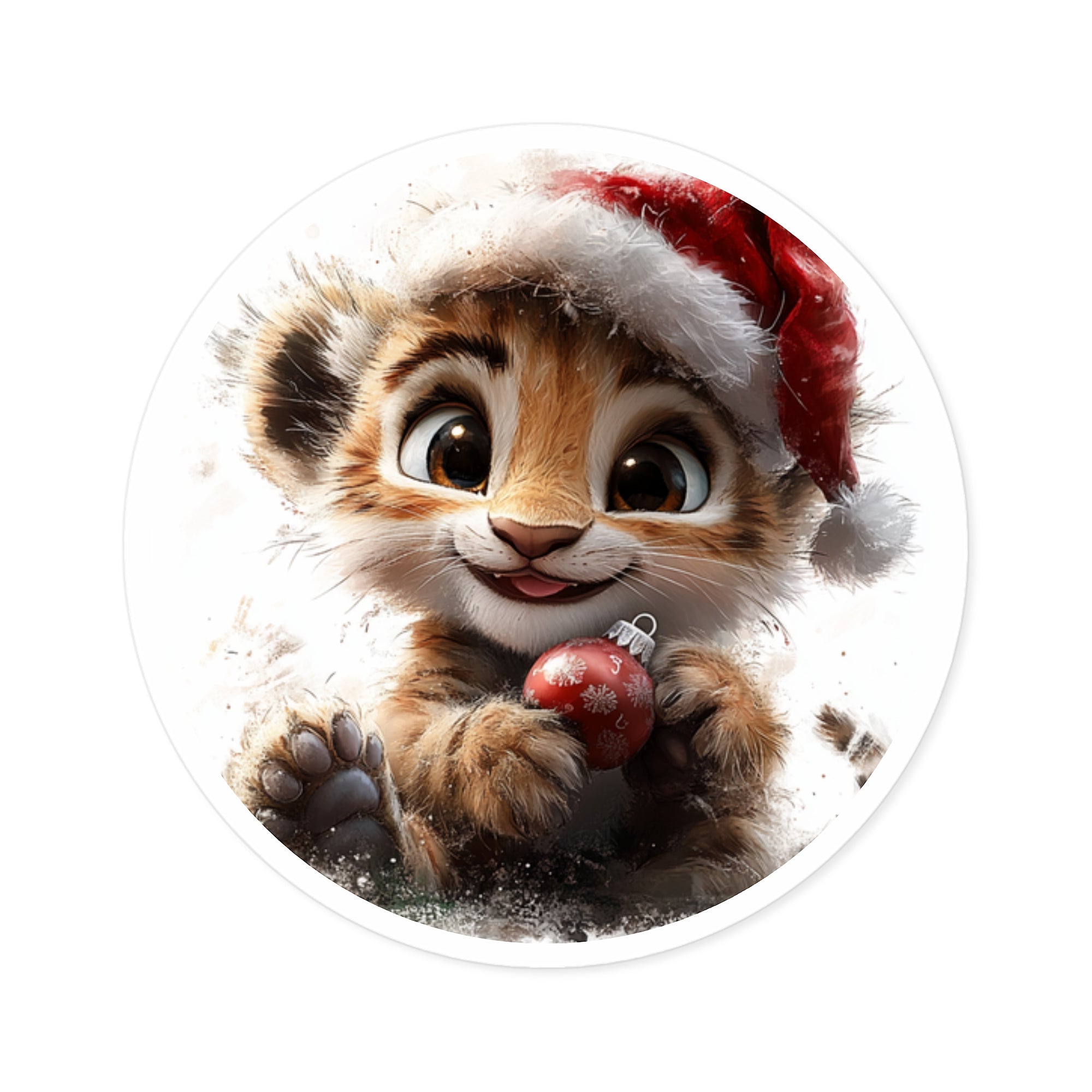 Baby Lion Christmas Sticker, Festive Animal Art, Cute Holiday Design, Cheerful Gift