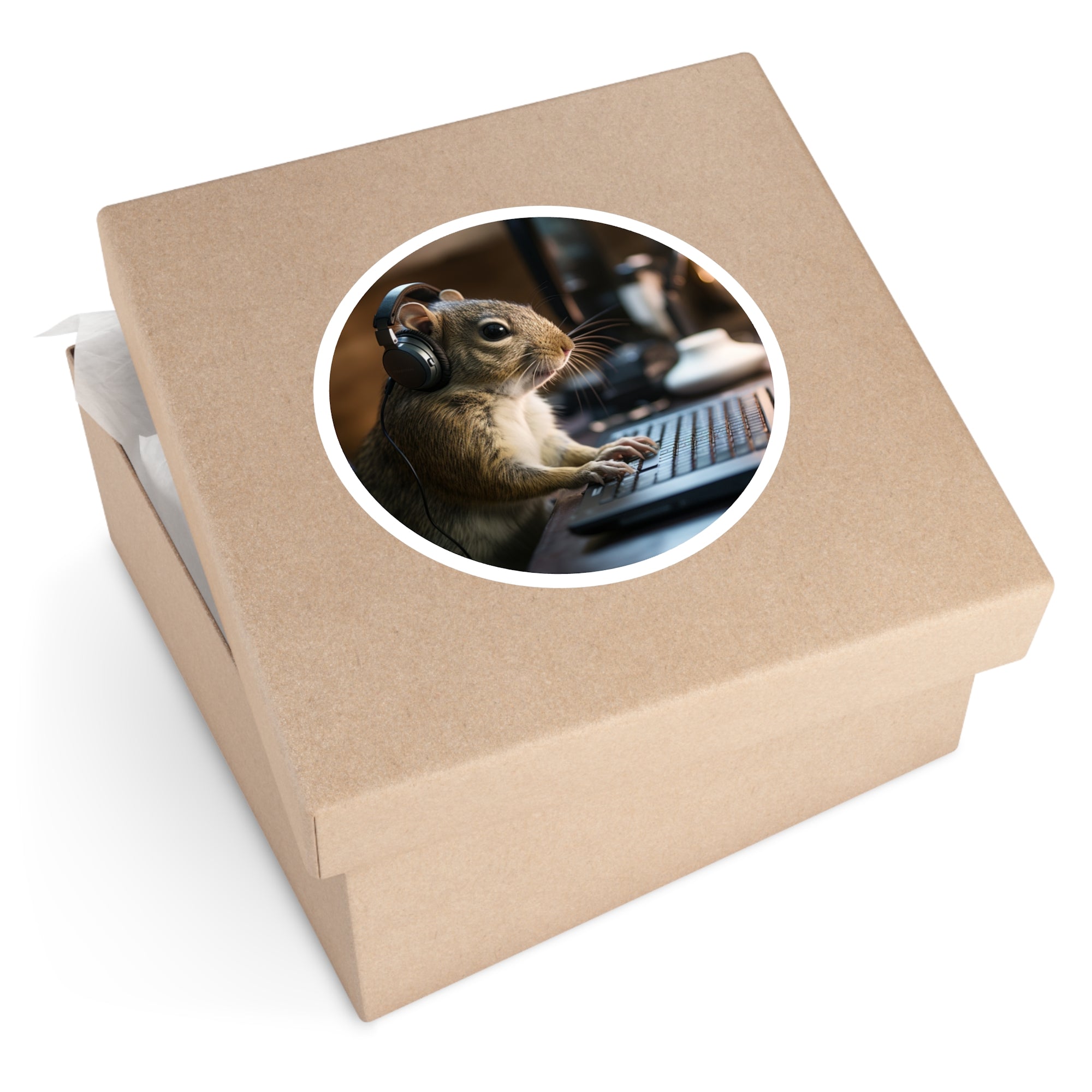 Headphones Squirrel at Laptop, Funny Tech Sticker, Laptop, Gamer Vibe